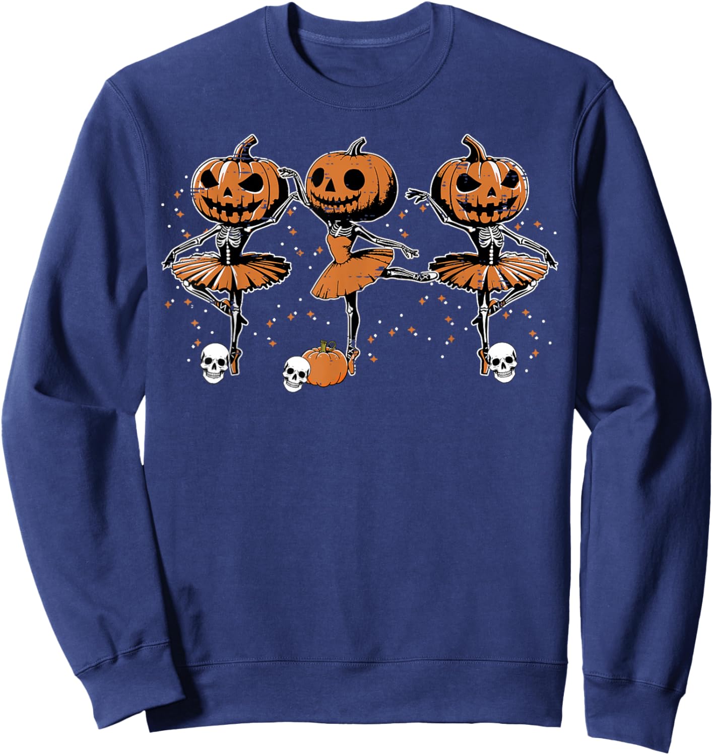 Ballet Ballerina Pumpkin Skeletons Halloween Women Girls Sweatshirt - Sweatshirt | Navy
