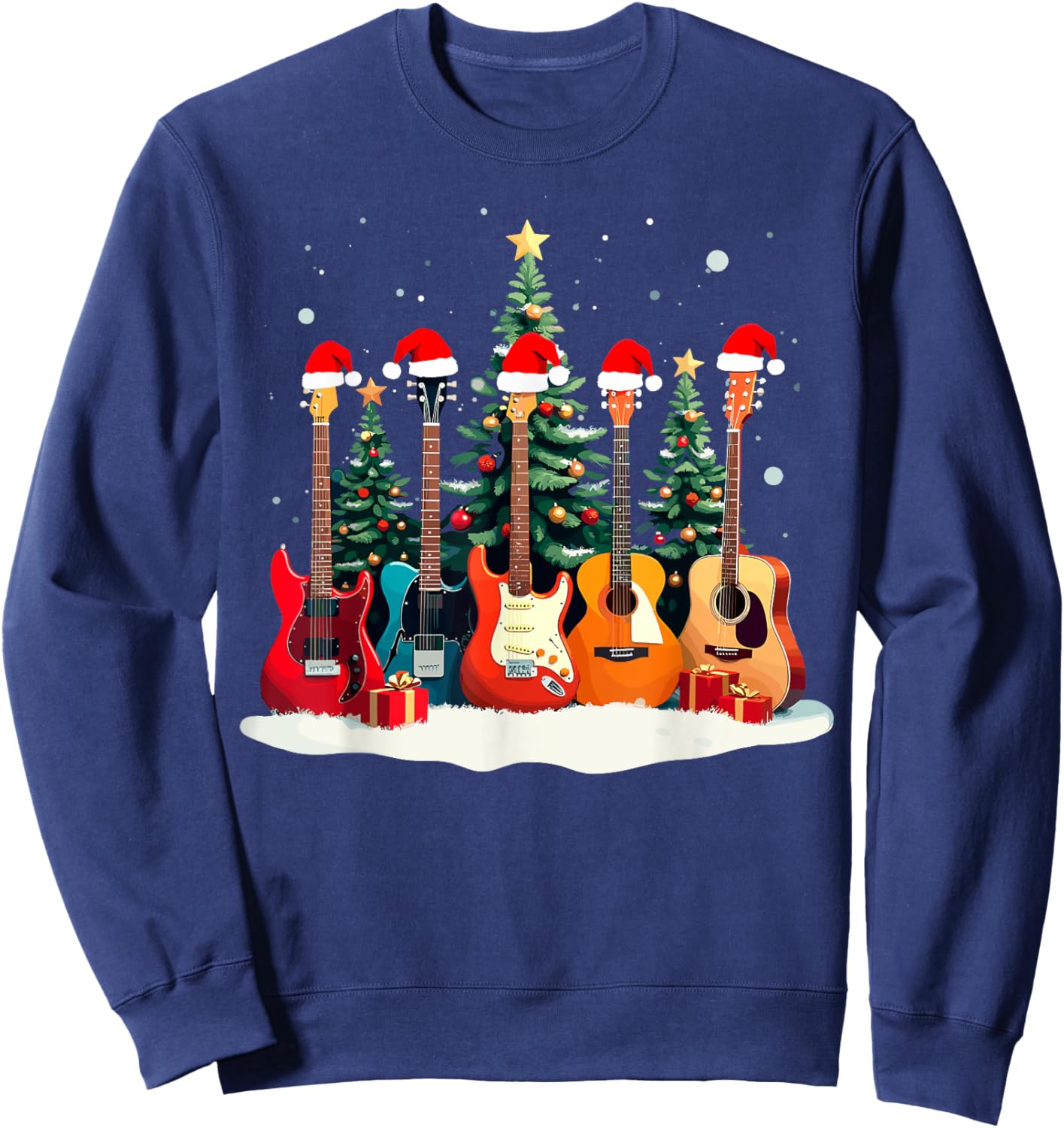 Santa Guitars Acoustic Bass Music Guitar Player Christmas Sweatshirt - Sweatshirt | Navy
