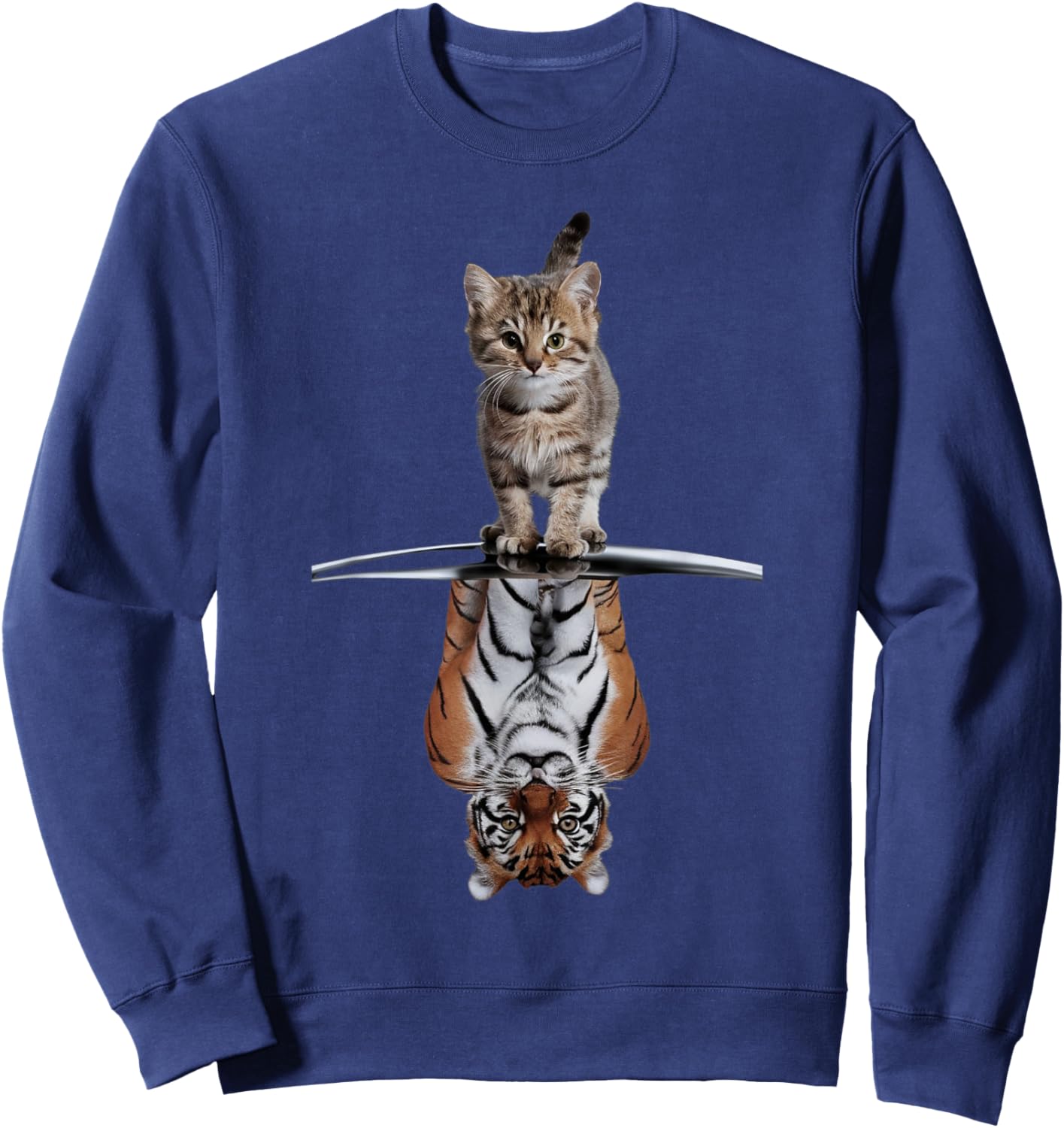 Inspiring Kitten and Tiger Reflection Motif for Cat Lovers Women Kids Sweatshirt - Sweatshirt | Navy