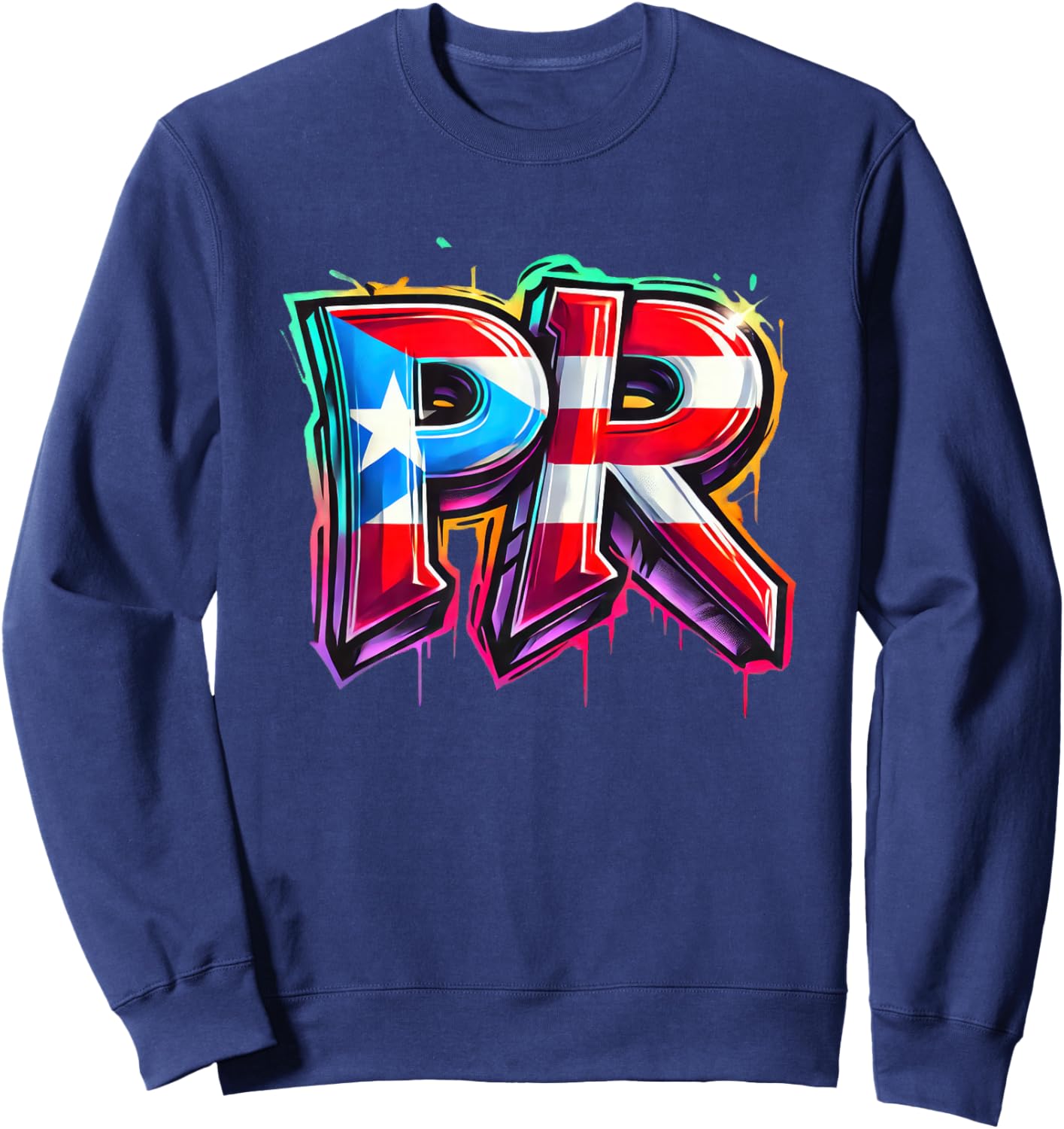 PR Graffiti Puerto Rico Flag Spray Paint Street Art Fun Cool Sweatshirt - Sweatshirt | Navy