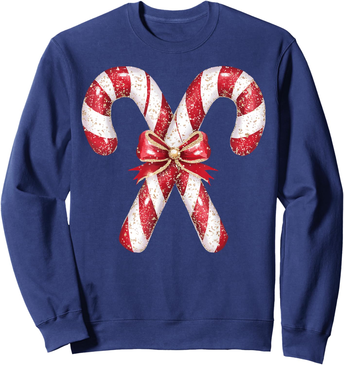 Retro Coquette Bow Candy Cane Christmas Season Girls Sweatshirt - Sweatshirt | Navy