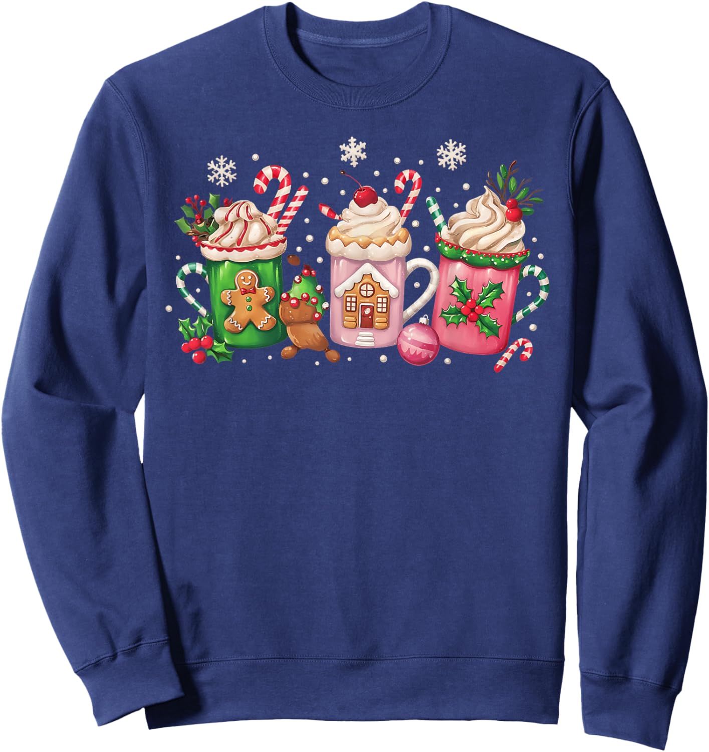 Coffee Christmas Gingerbread Pink Women Latte Cozy Winter Sweatshirt - Sweatshirt | Navy