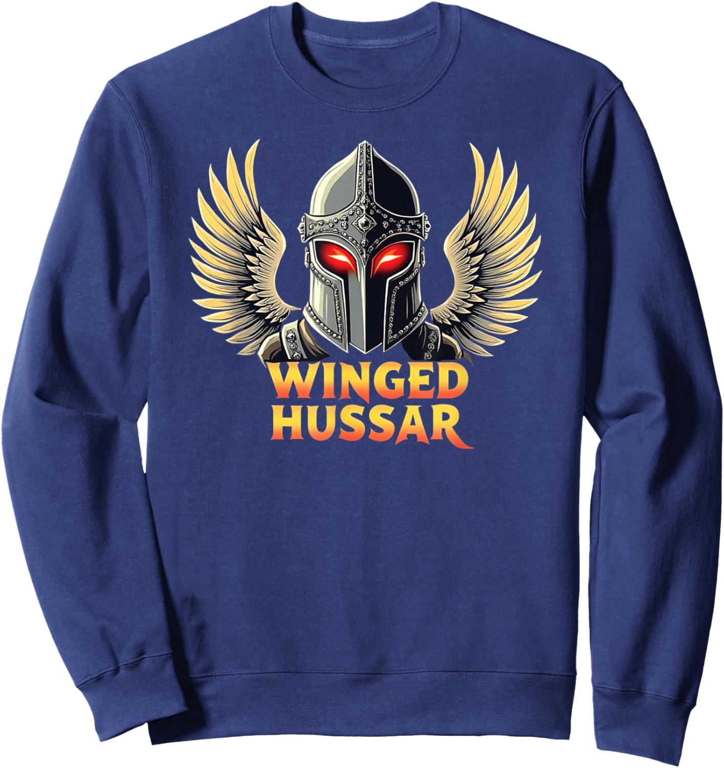 Winged Hussar - Helmet and Wings with Red Glowing Eye Slits Sweatshirt - Sweatshirt | Navy