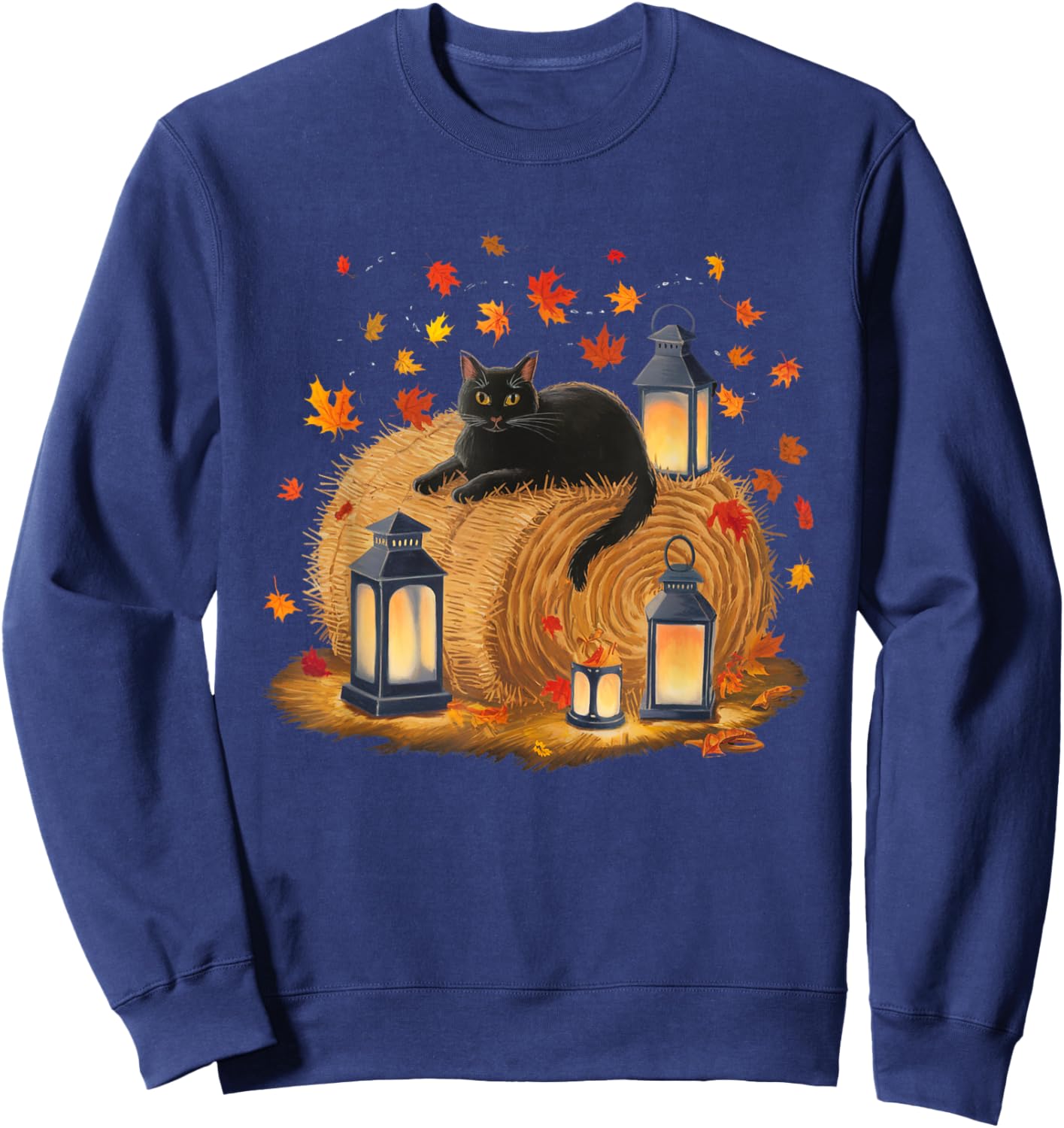 It's Fall YAll Cat Leaf Fall Tree Hello Autumn Halloween Sweatshirt - Sweatshirt | Navy