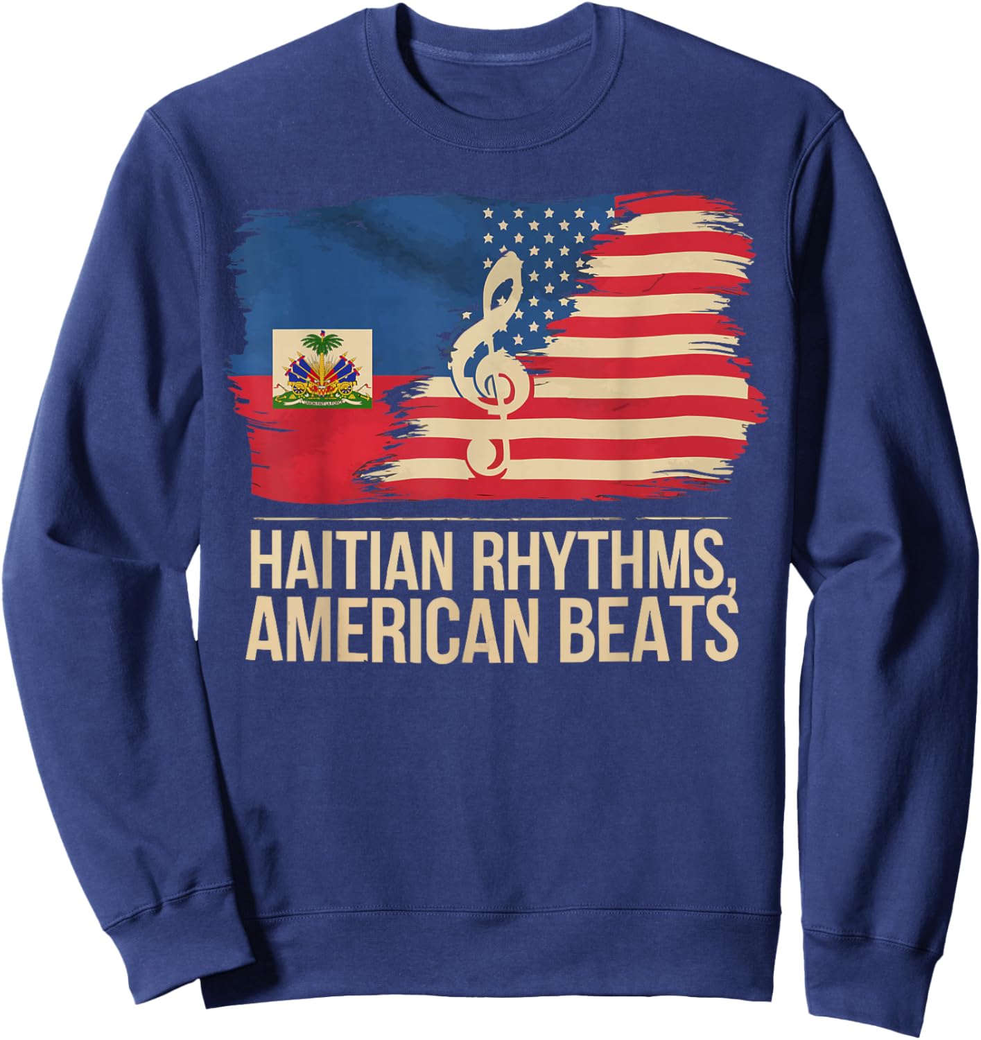 Half Haitian Half American USA Flag Haiti America Sweatshirt - Sweatshirt | Navy