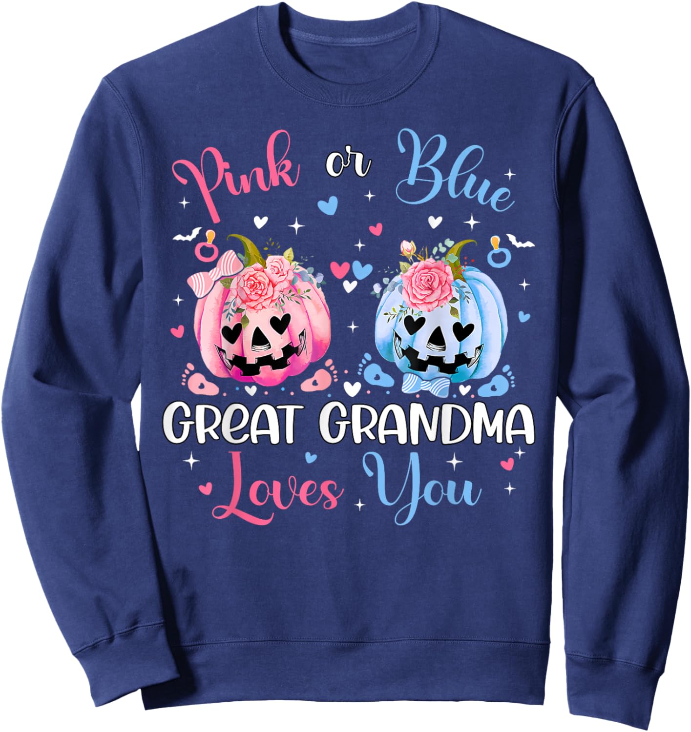 Pink or Blue Great Grandma Loves You Pumpkin Gender Reveal Sweatshirt - Sweatshirt | Navy