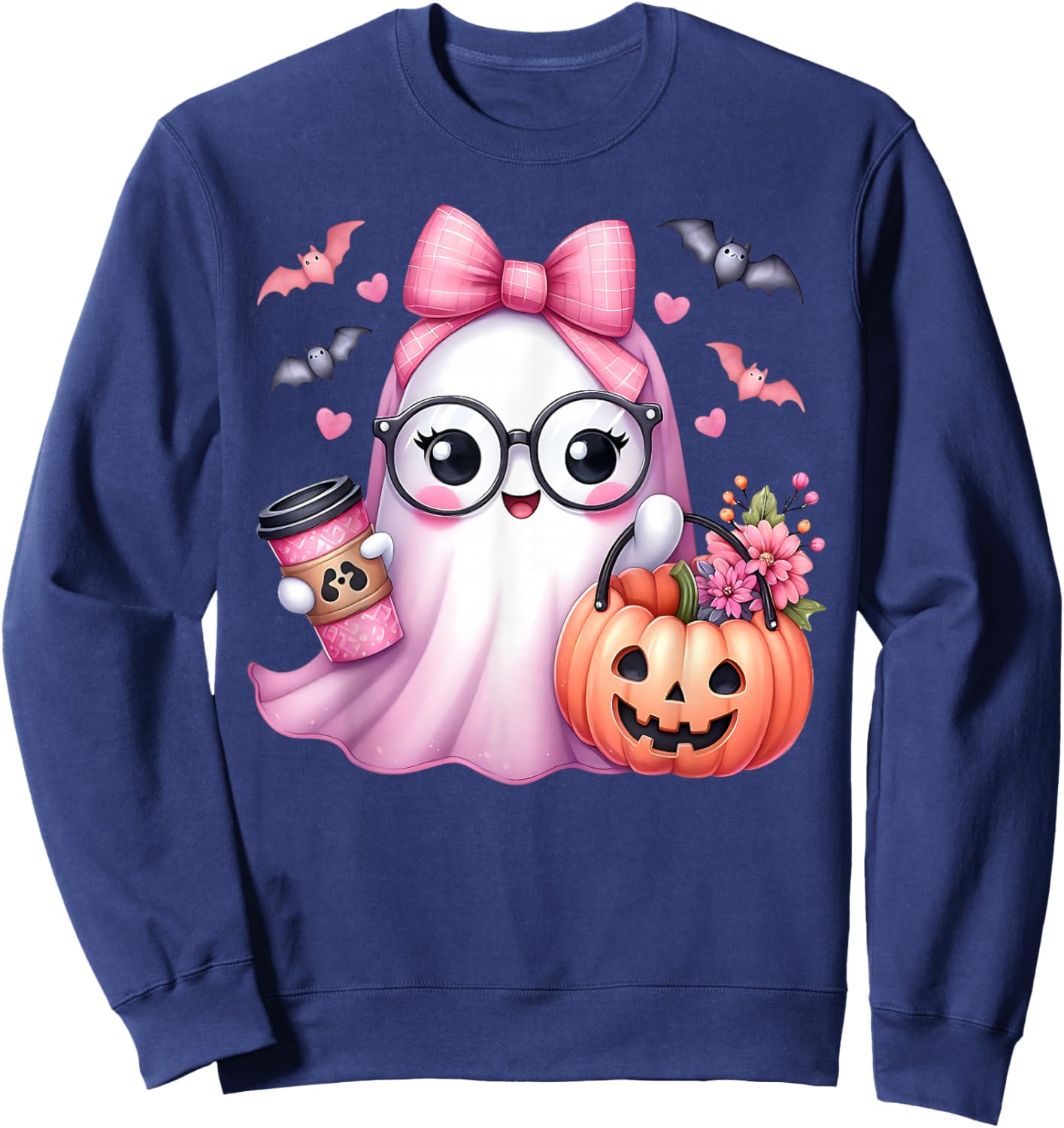 Cute Pink Ghost Boo Halloween Costume for Girl Kids Toddler Sweatshirt - Sweatshirt | Navy