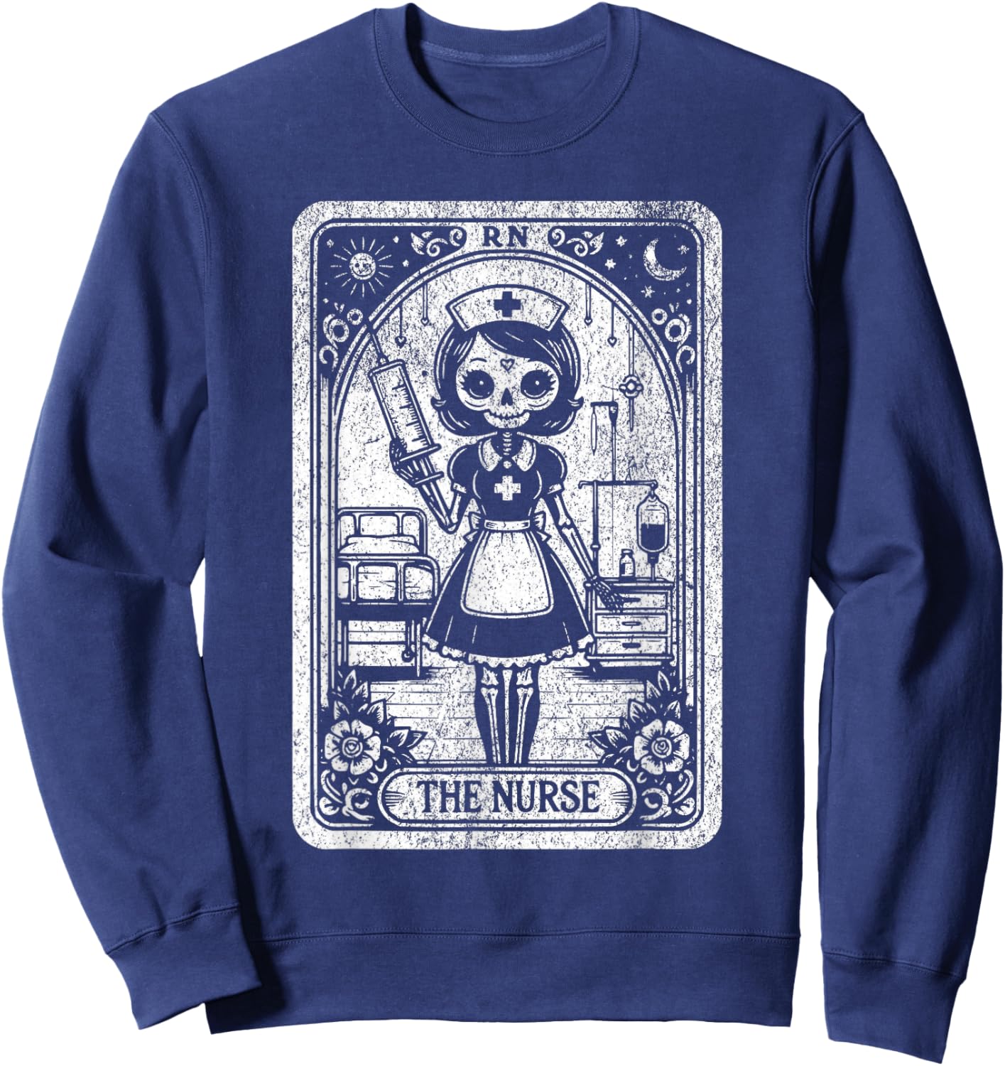 Funny Spooky Skeleton RN Nurse The Nurse Tarot Card Nursing Sweatshirt - Sweatshirt | Navy