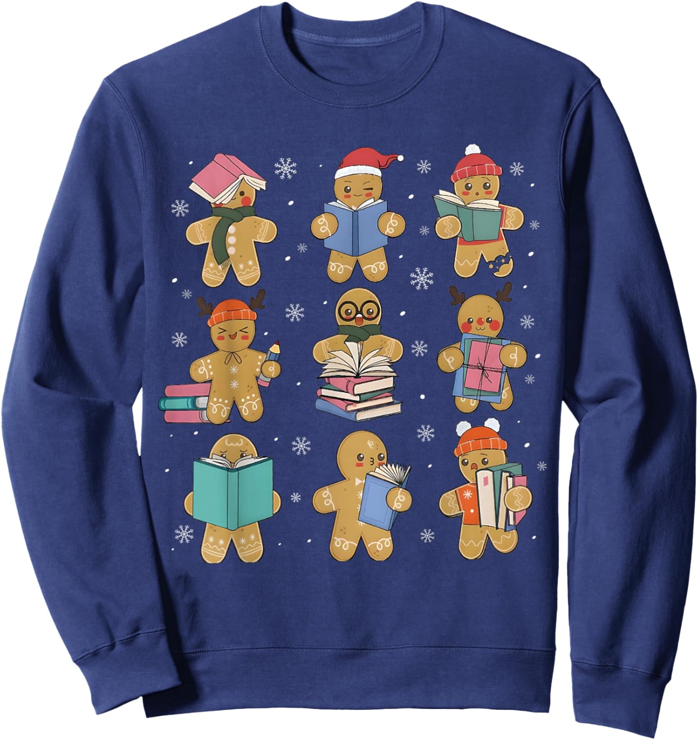 Christmas Library Gingerbread Man Books Lover Bookworm Gifts Sweatshirt - Sweatshirt | Navy