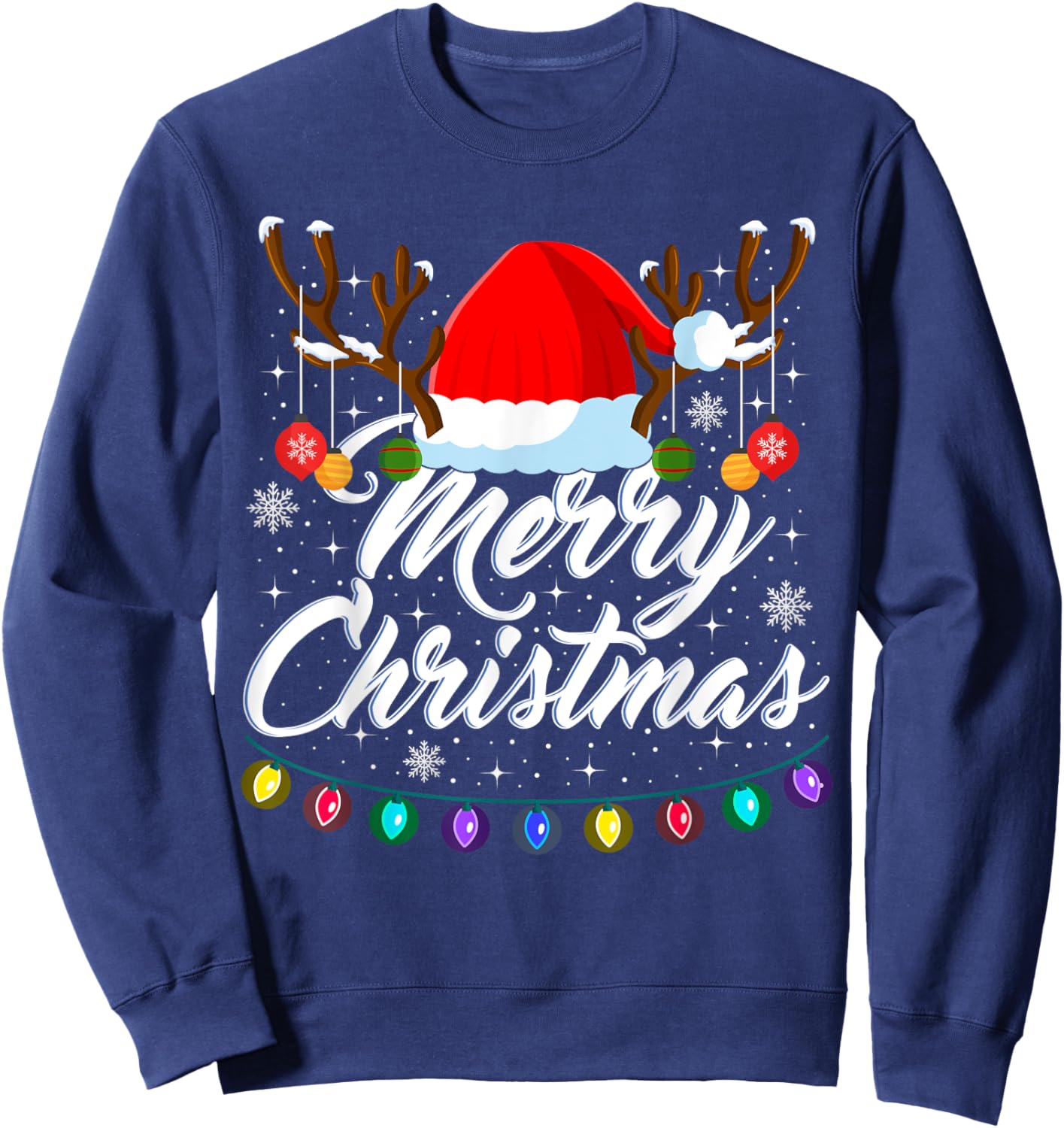 Merry Christmas Red Santa Hat Reindeer Xmas Matching Family Sweatshirt - Sweatshirt | Navy