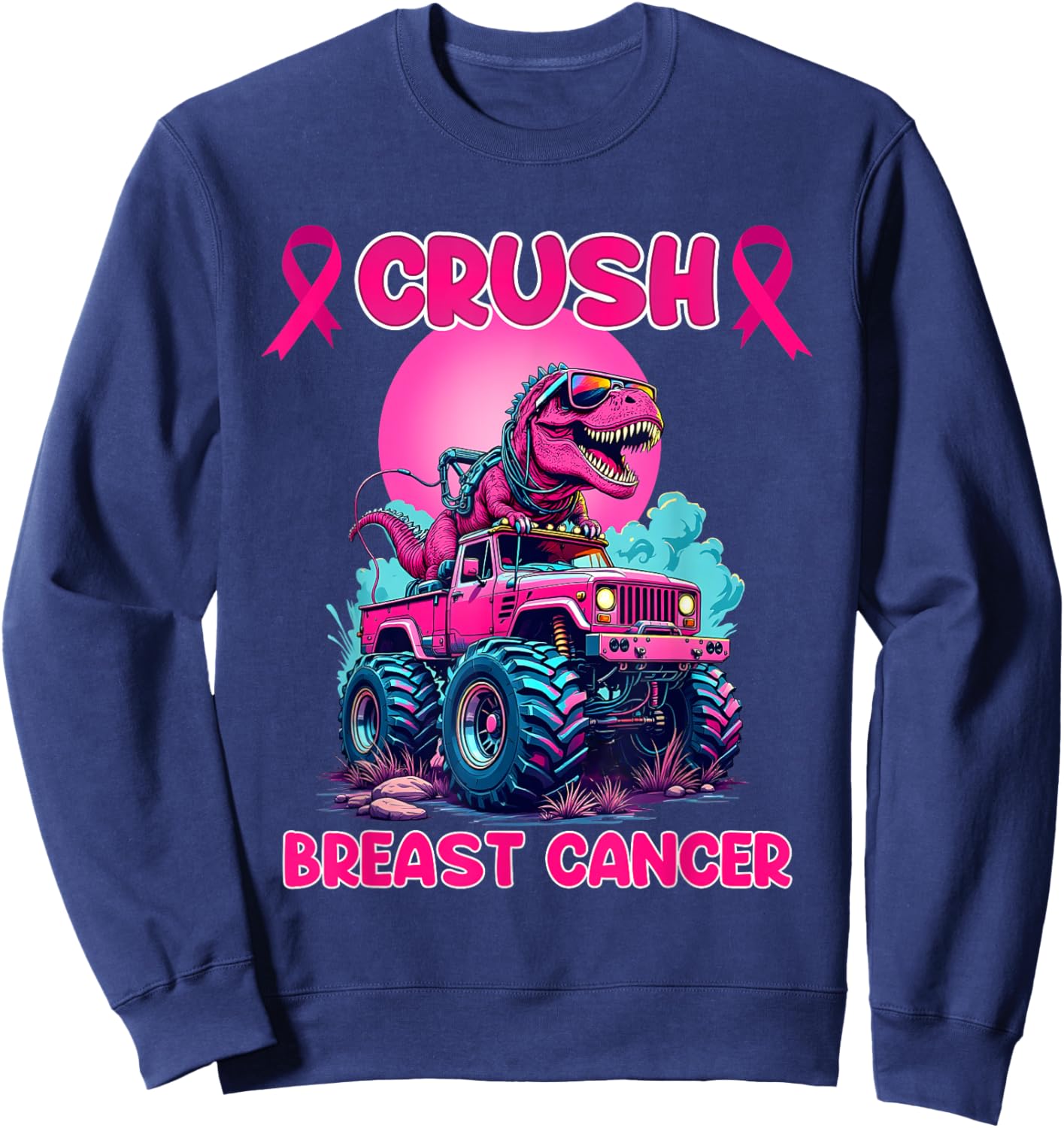 Monster Trucks Crush Breast Cancer Awareness Sweatshirt - Sweatshirt | Navy