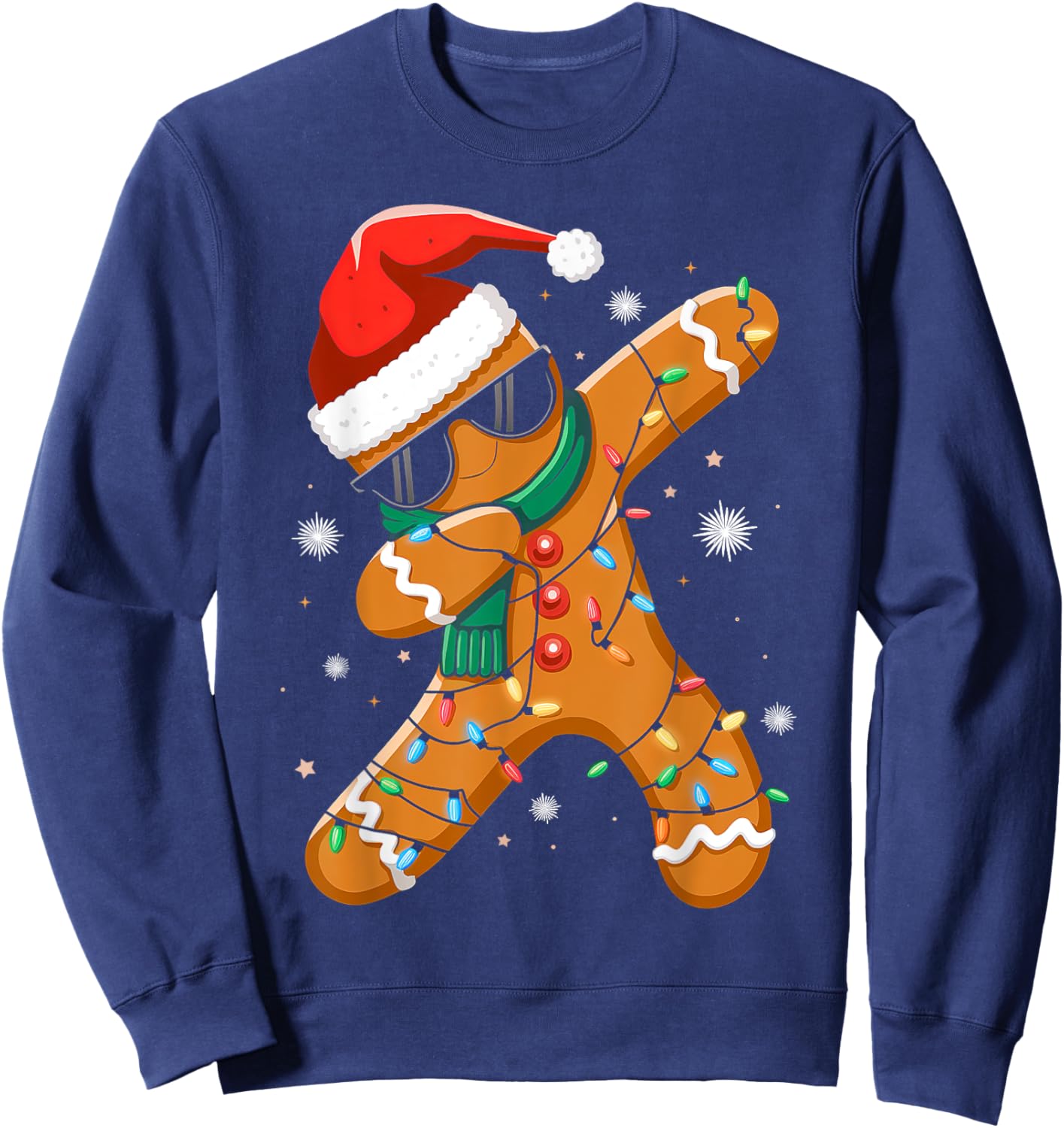 Dabbing Gingerbread Xmas Lights Boys Girls Kids Christmas Sweatshirt - Sweatshirt | Navy