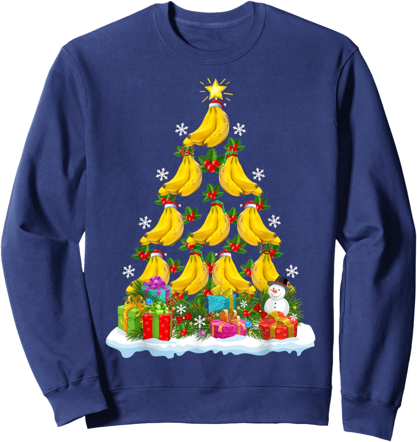 Banana Fruit Xmas Decoration Santa Banana Christmas Tree Sweatshirt - Sweatshirt | Navy