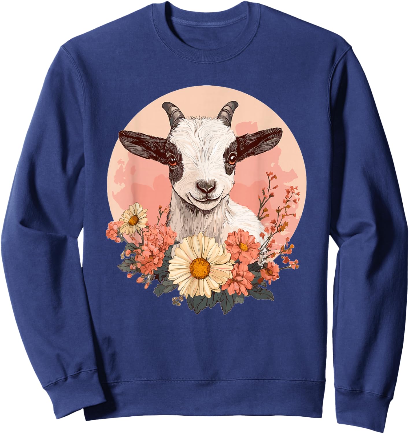 Cute Goat with Flowers I Goat Sweatshirt - Sweatshirt | Navy