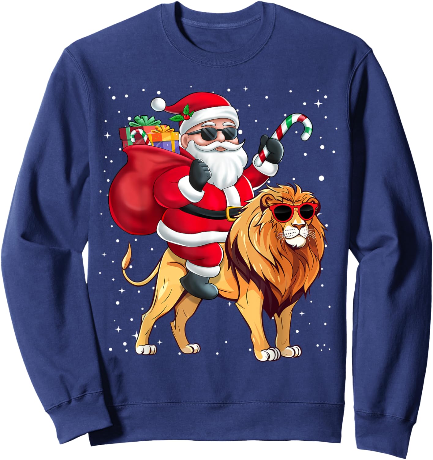 Santa Claus Riding A Lion Christmas Boy Girl Kids Sweatshirt - Sweatshirt | Navy