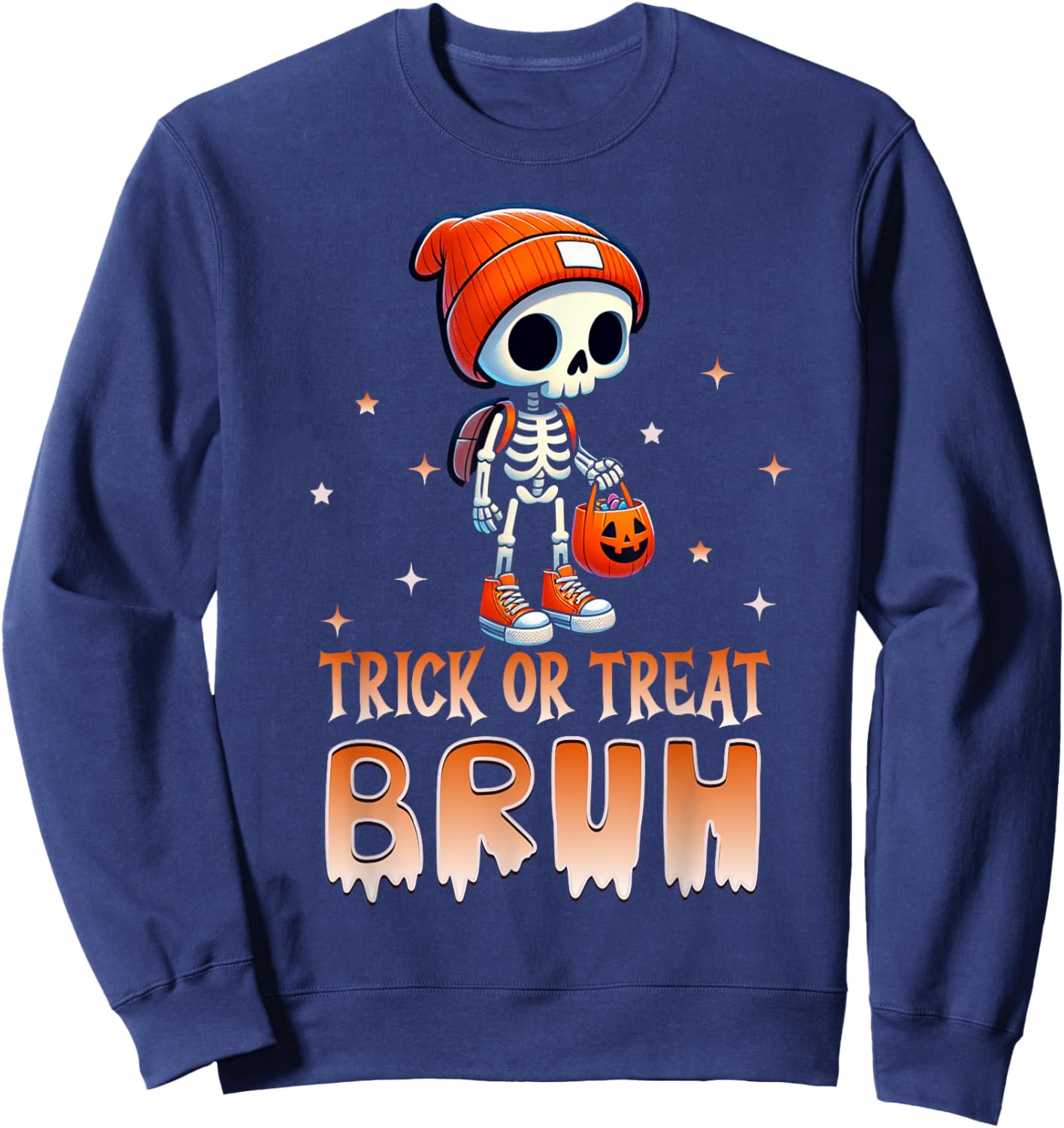 Bruh Halloween Skeleton Trick or Treat Bruh Kids Boys Funny Sweatshirt - Sweatshirt | Navy