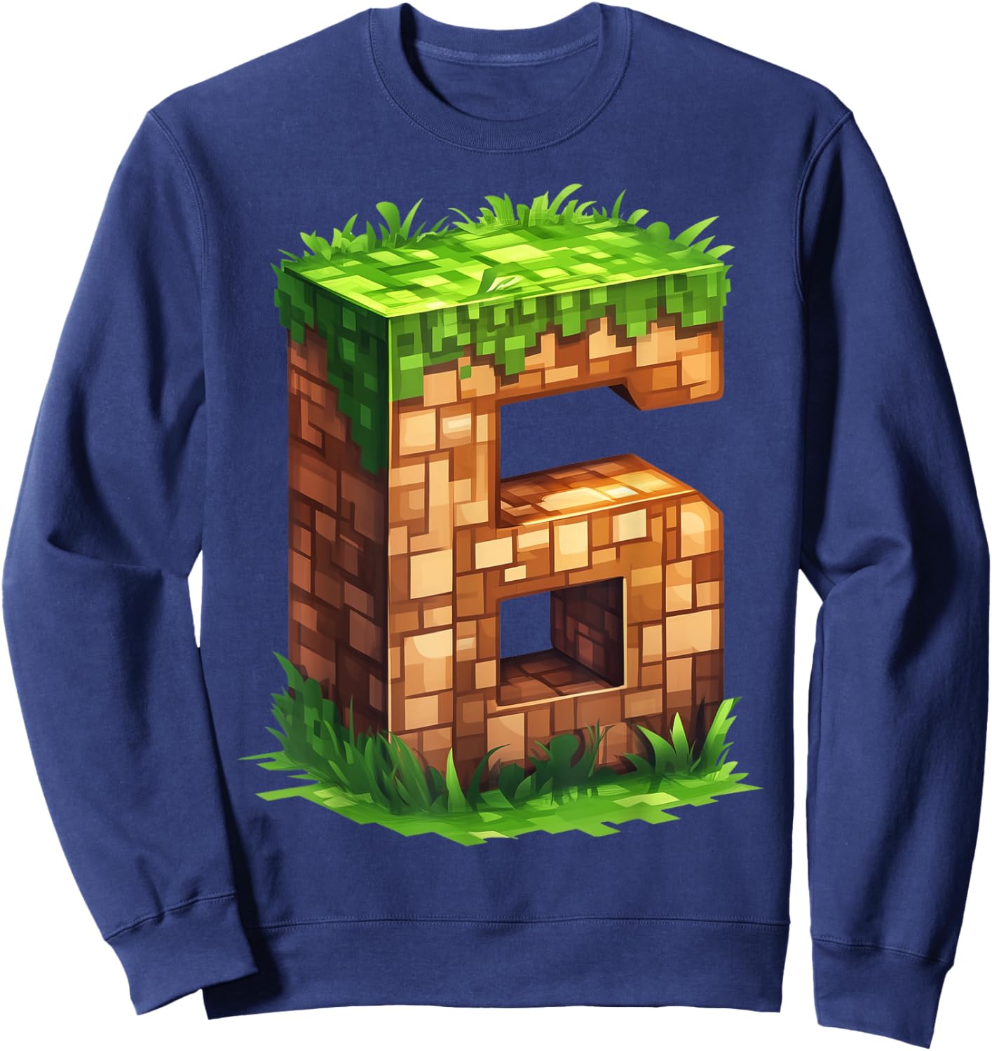 Fun 6th Birthday Number 6 Video Gamer Pixel Themed Bday Boys Sweatshirt - Sweatshirt | Navy