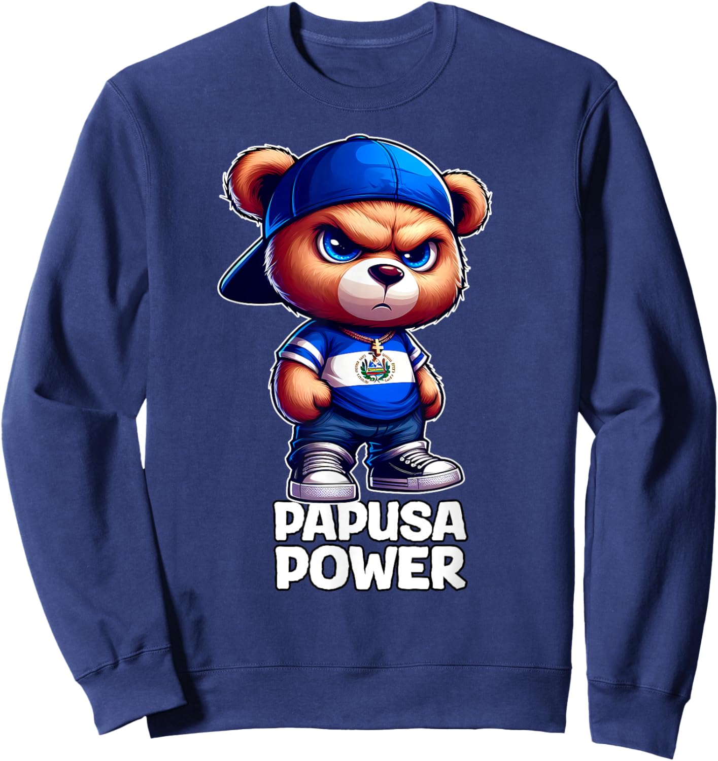 PAPUSA Power Cute Teddy Bear El Salvador Flag Salvadorian Sweatshirt - Sweatshirt | Navy