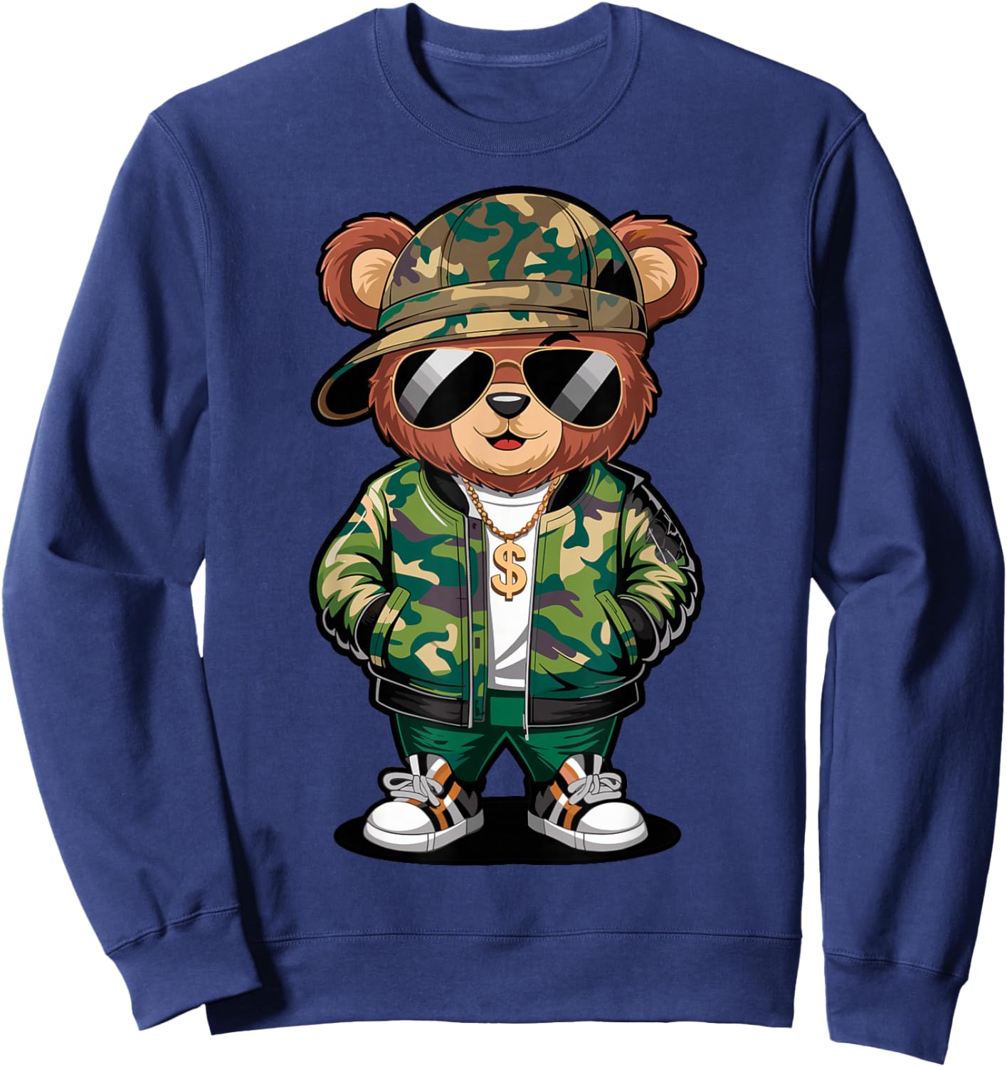 Hip Hop Teddy Bear Camouflage Rap Music Sweatshirt - Sweatshirt | Navy