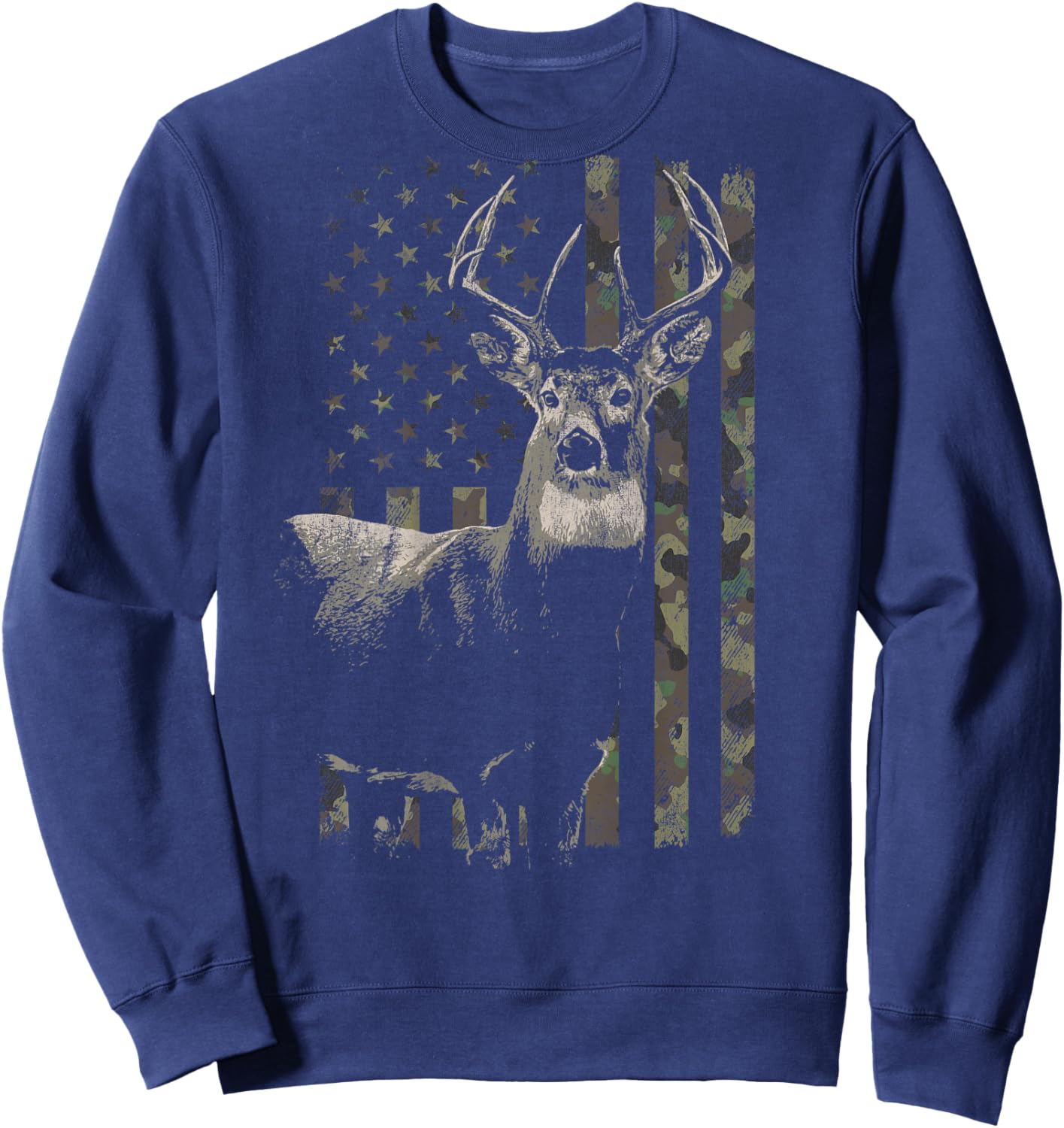 Hunting Camo American Flag Deer Camouflage (Design on Back) Sweatshirt - Sweatshirt | Navy