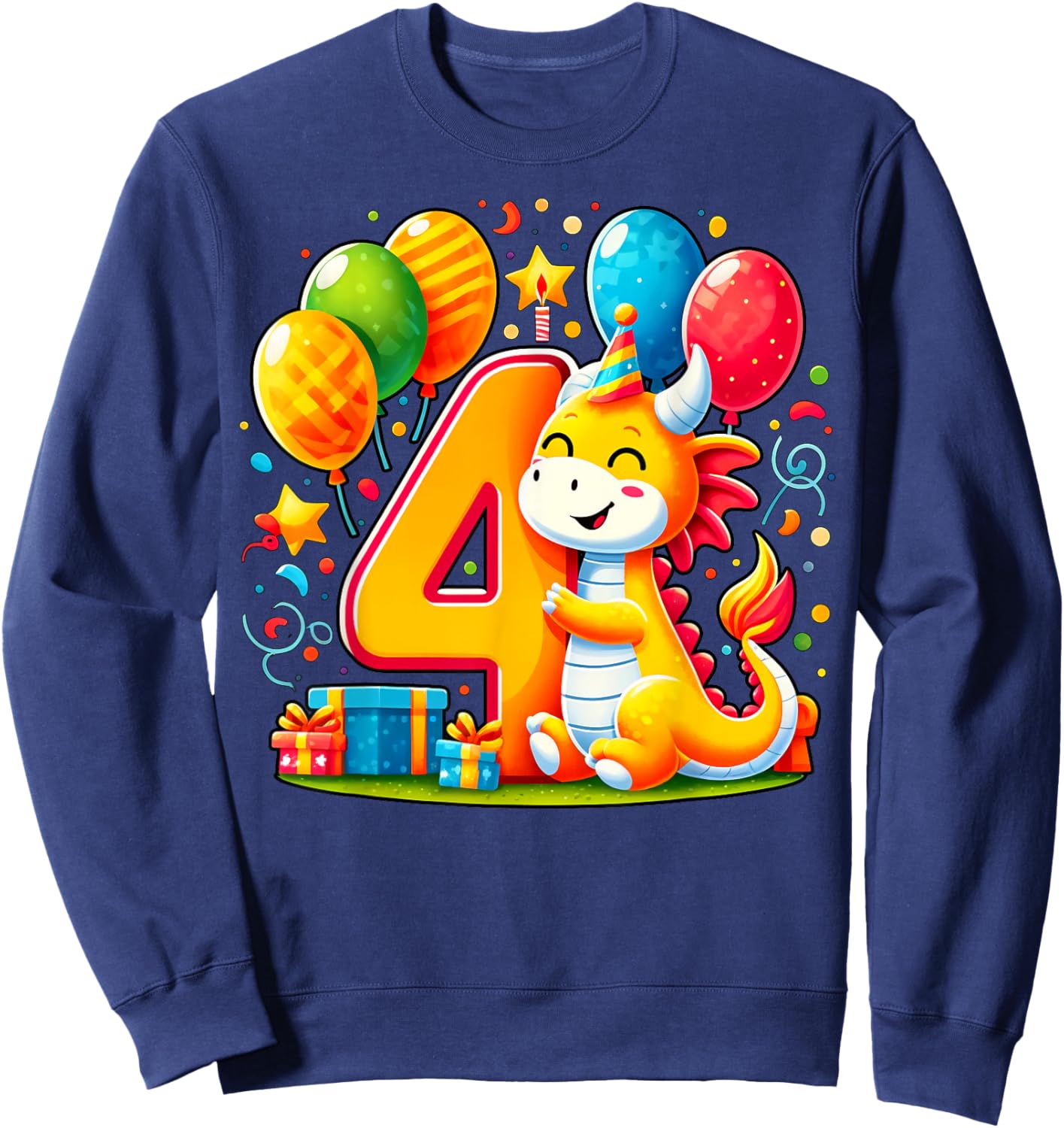 Bday fourth Boys, Girls, Kids age four 4th birthday Dragon Sweatshirt - Sweatshirt | Navy
