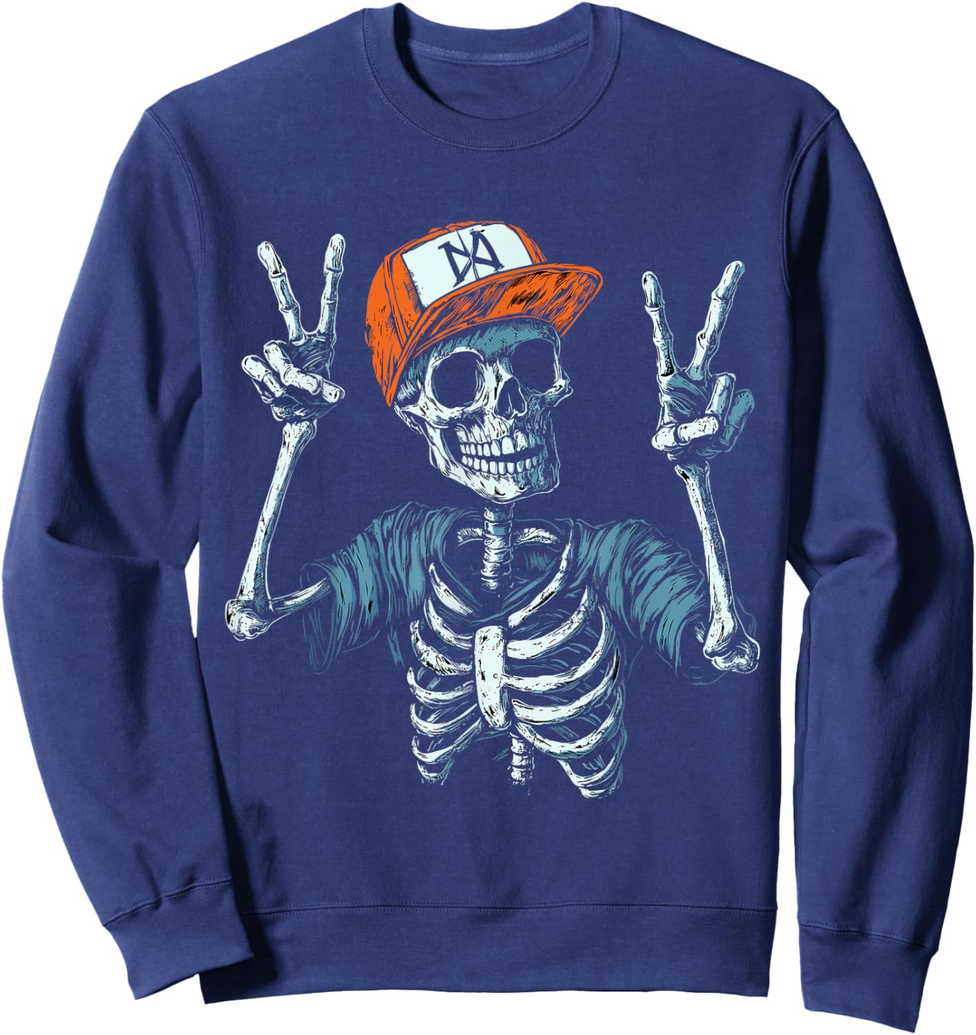 Skeleton Hand Peace Sign Bone Sweatshirt - Sweatshirt | Navy