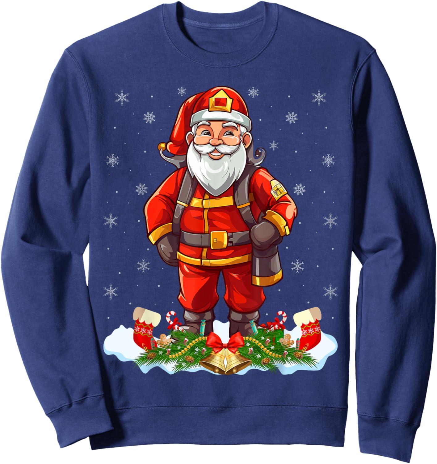 Funny Fireman Costume Santa Claus Firefighter Christmas Sweatshirt - Sweatshirt | Navy