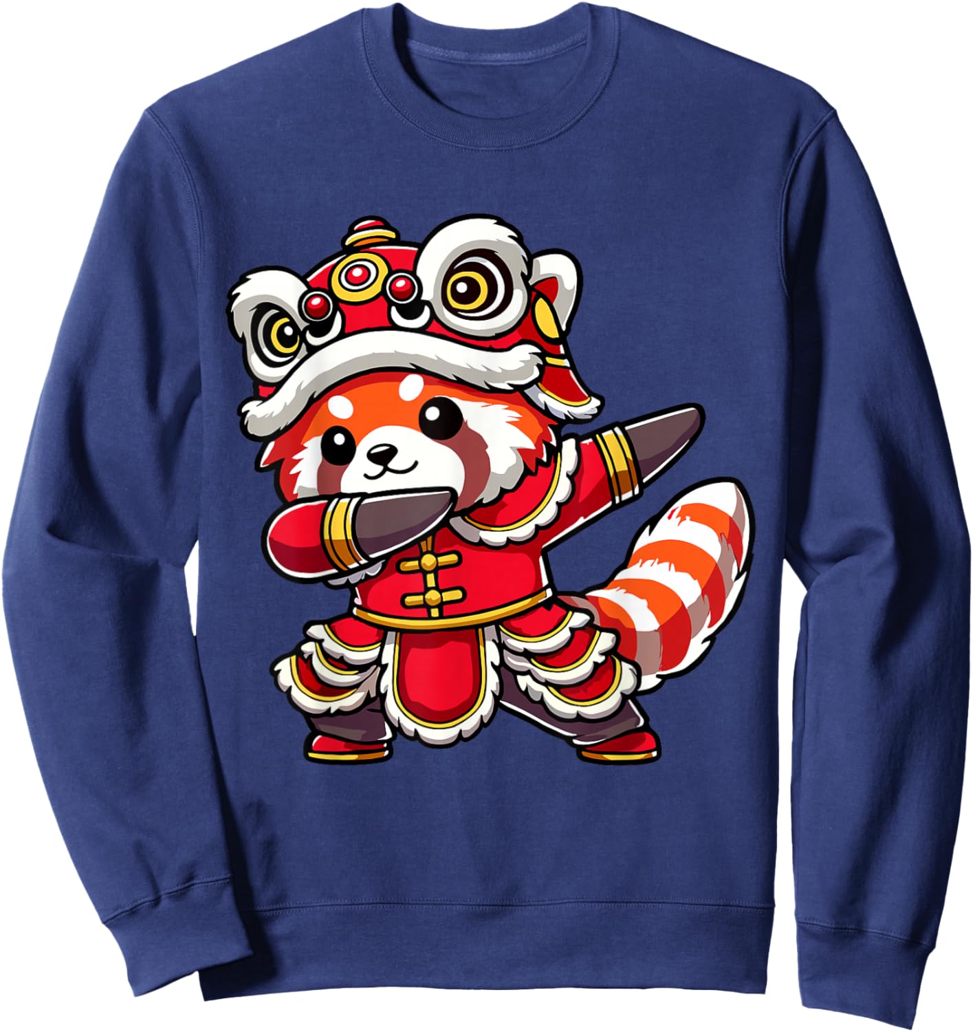 Chinese Lunar New Year 2026 - Dabbing Red Panda Lion Dance Sweatshirt - Sweatshirt | Navy