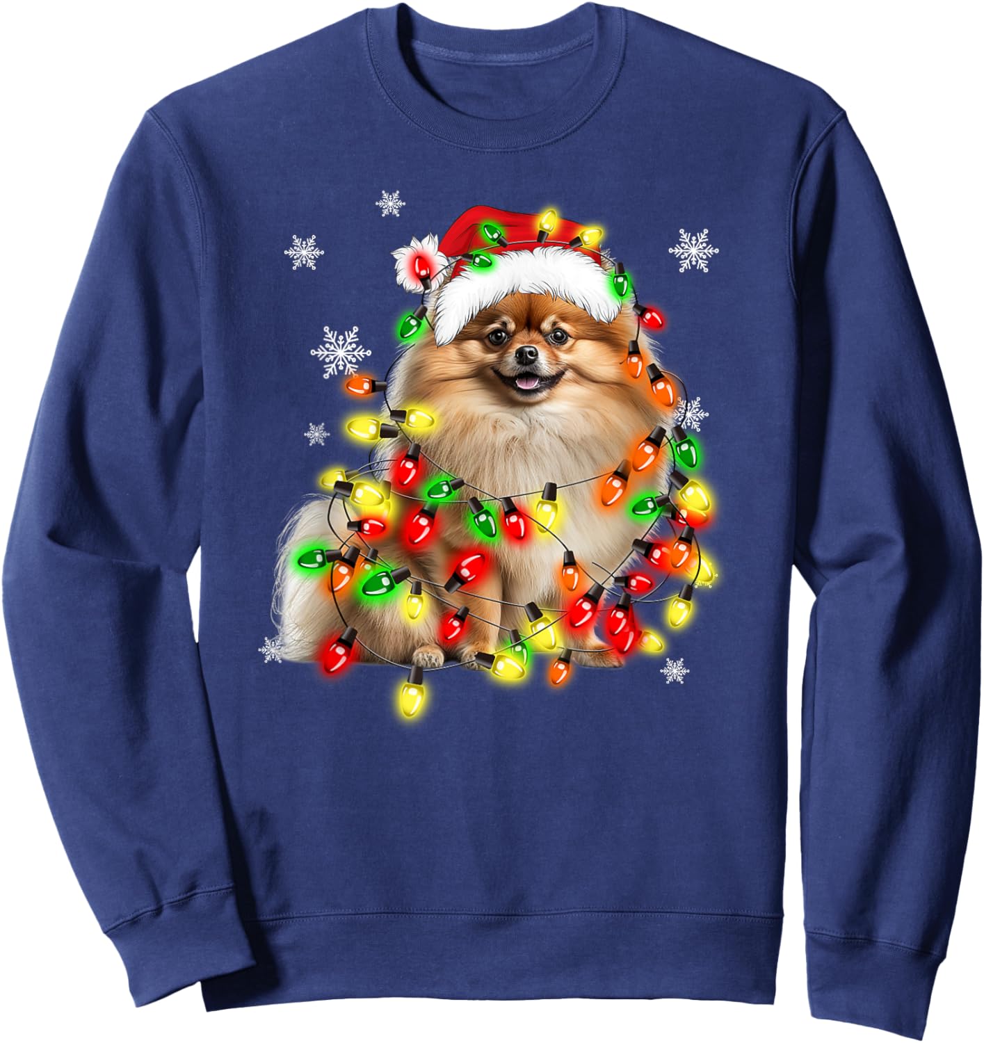 Pomeranian Dog Family Matching Christmas , -Adults/Kids, Black, Small, Short Sleeve, Cotton Blend, Novelty, Christmas, Dog Lovers, Families Sweatshirt - Sweatshirt | Navy