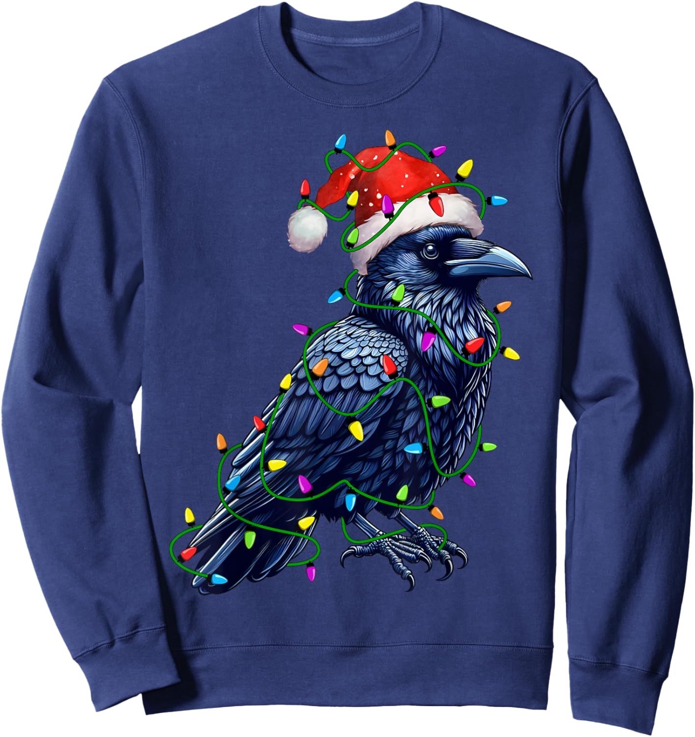 Raven Santa Christmas Tree Lighting Xmas Funny Sweatshirt - Sweatshirt | Navy
