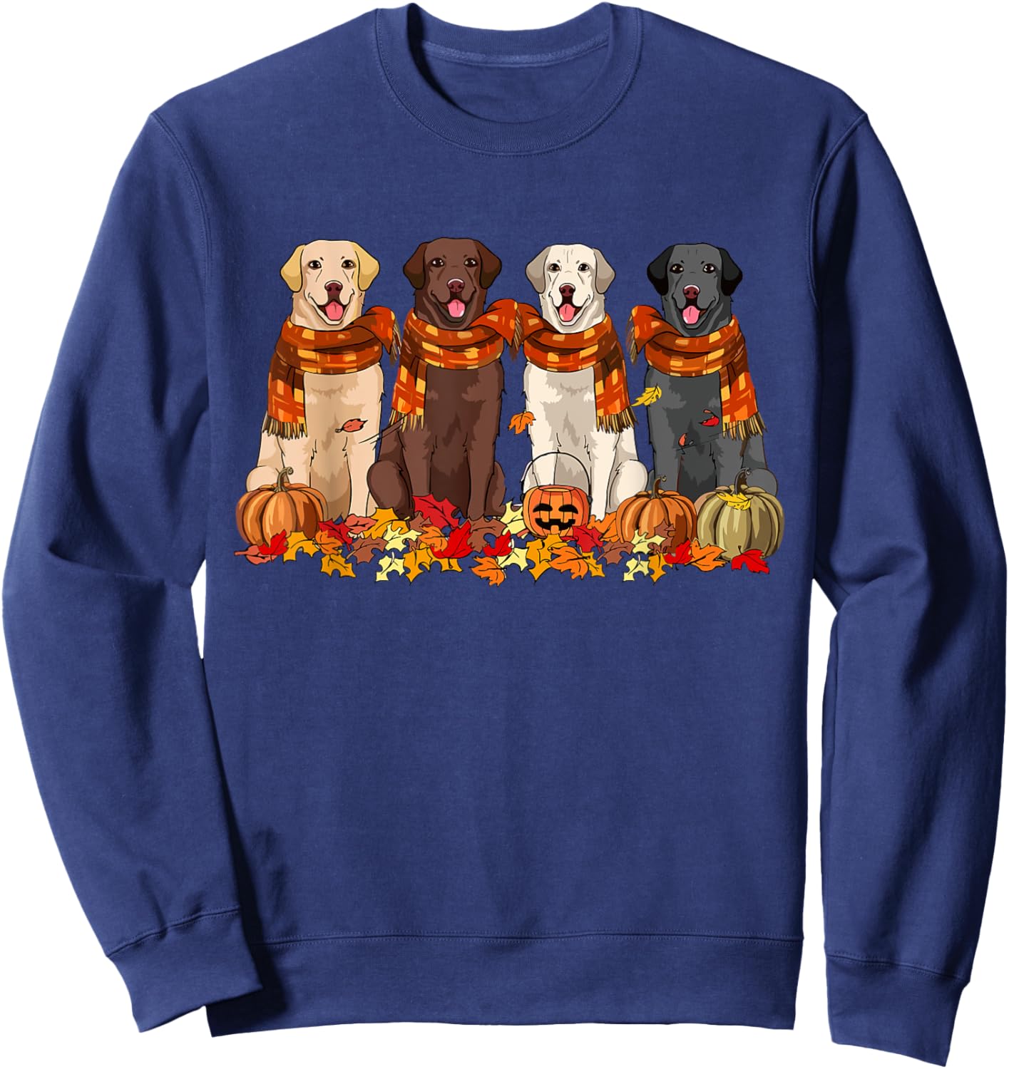 Fall Autumn Pumpkin Labrador Retriever Thanksgiving Dog Mom Men Women Sweatshirt - Sweatshirt | Navy