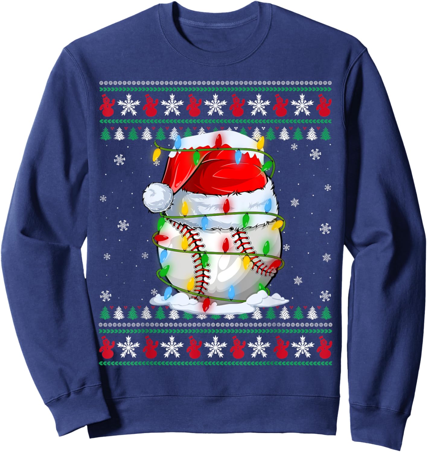 Baseball Ugly Sweater Style Xmas Lighting Baseball Christmas Sweatshirt - Sweatshirt | Navy