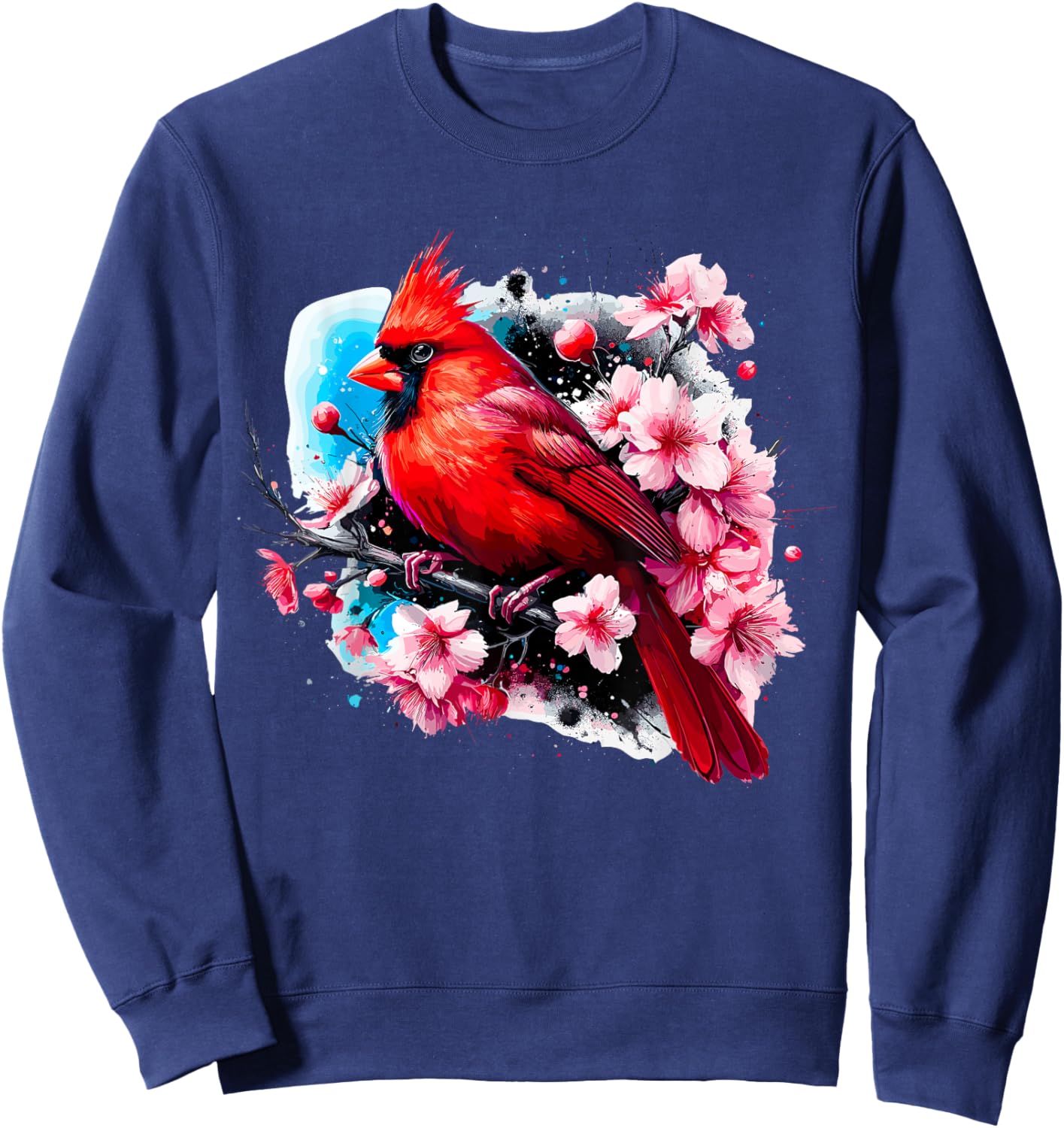 Magical and Funny Bird Watching Gifts Red Cardinal Bird with Cherry Blossom Adult , Small, Black, Short Sleeve, Classic Fit, Polyester 100% Sweatshirt - Sweatshirt | Navy