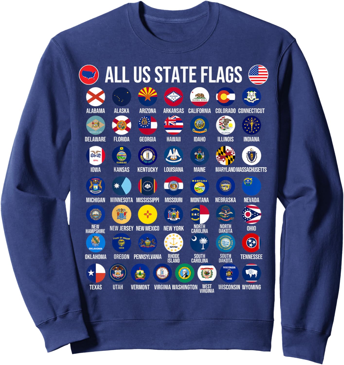 Flags of the U.S. States 50 Flags American Geography Sweatshirt - Sweatshirt | Navy