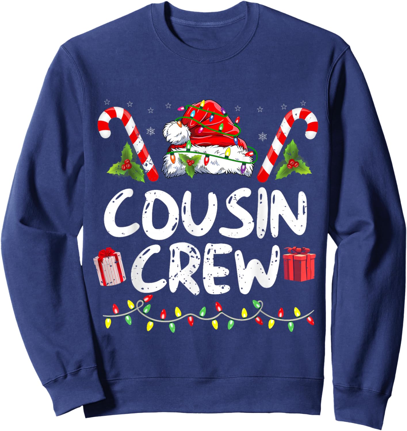 Christmas Cousin Crew Santa Hat Men Women Kids Sweatshirt - Sweatshirt | Navy