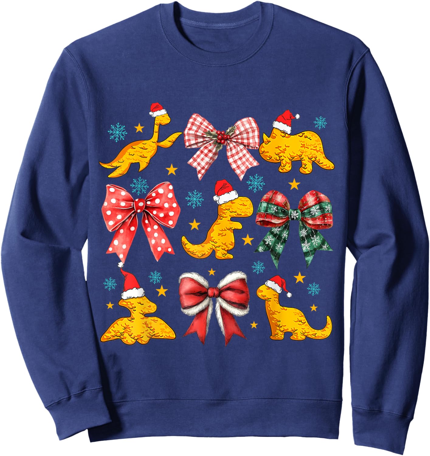 Coquette Bow Dinosaur Dino Chicken Nuggets Christmas Girly Sweatshirt - Sweatshirt | Navy