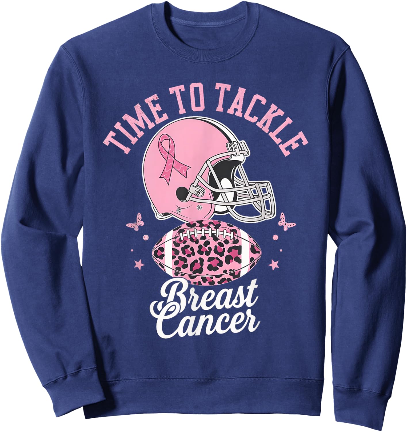 Tackle Football Breast Cancer Awareness Pink Ribbon Boys Kid Sweatshirt - Sweatshirt | Navy