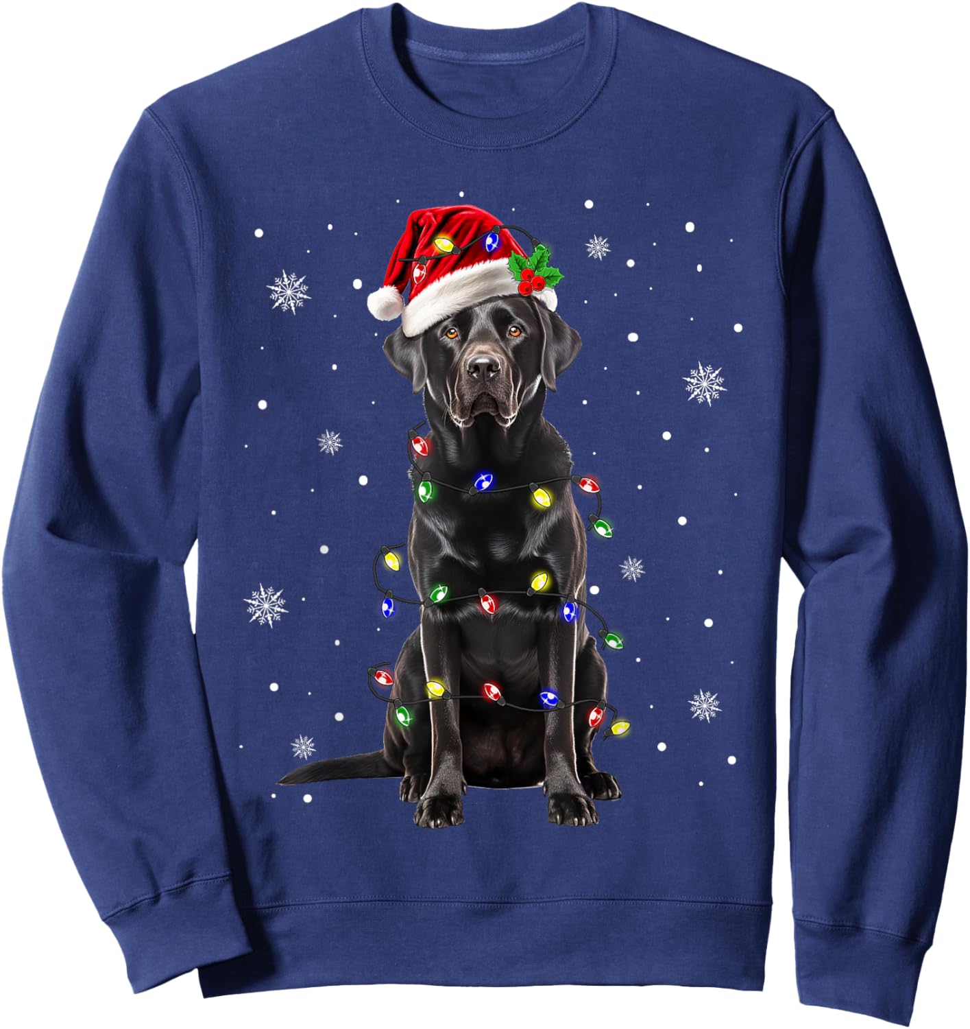 Black Lab Labrador Christmas Tree Light Pajama Dog Xmas Sweatshirt - Sweatshirt | Navy
