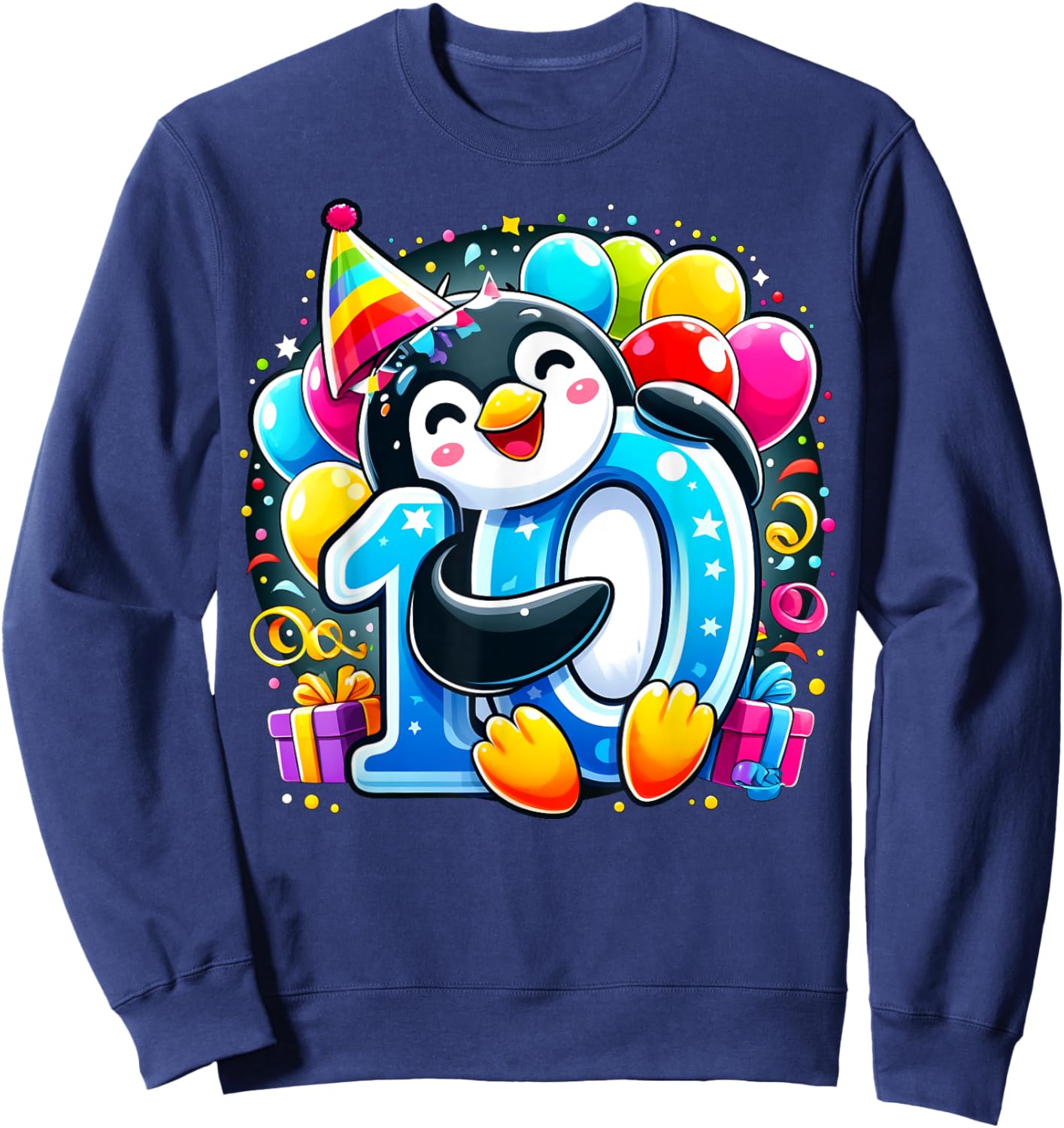 Kids Penguin Theme tenth Bday Party 10th Penguin Birthday Sweatshirt - Sweatshirt | Navy