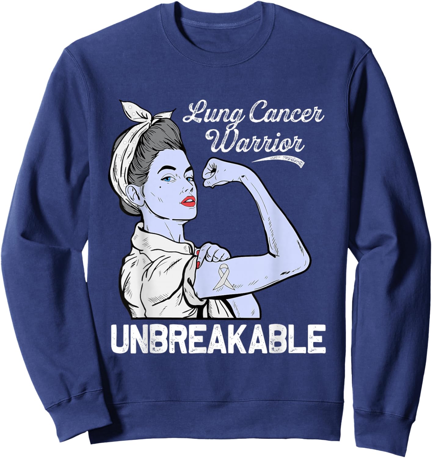 Lung Cancer Warrior Awareness White Ribbon Support Sweatshirt - Sweatshirt | Navy