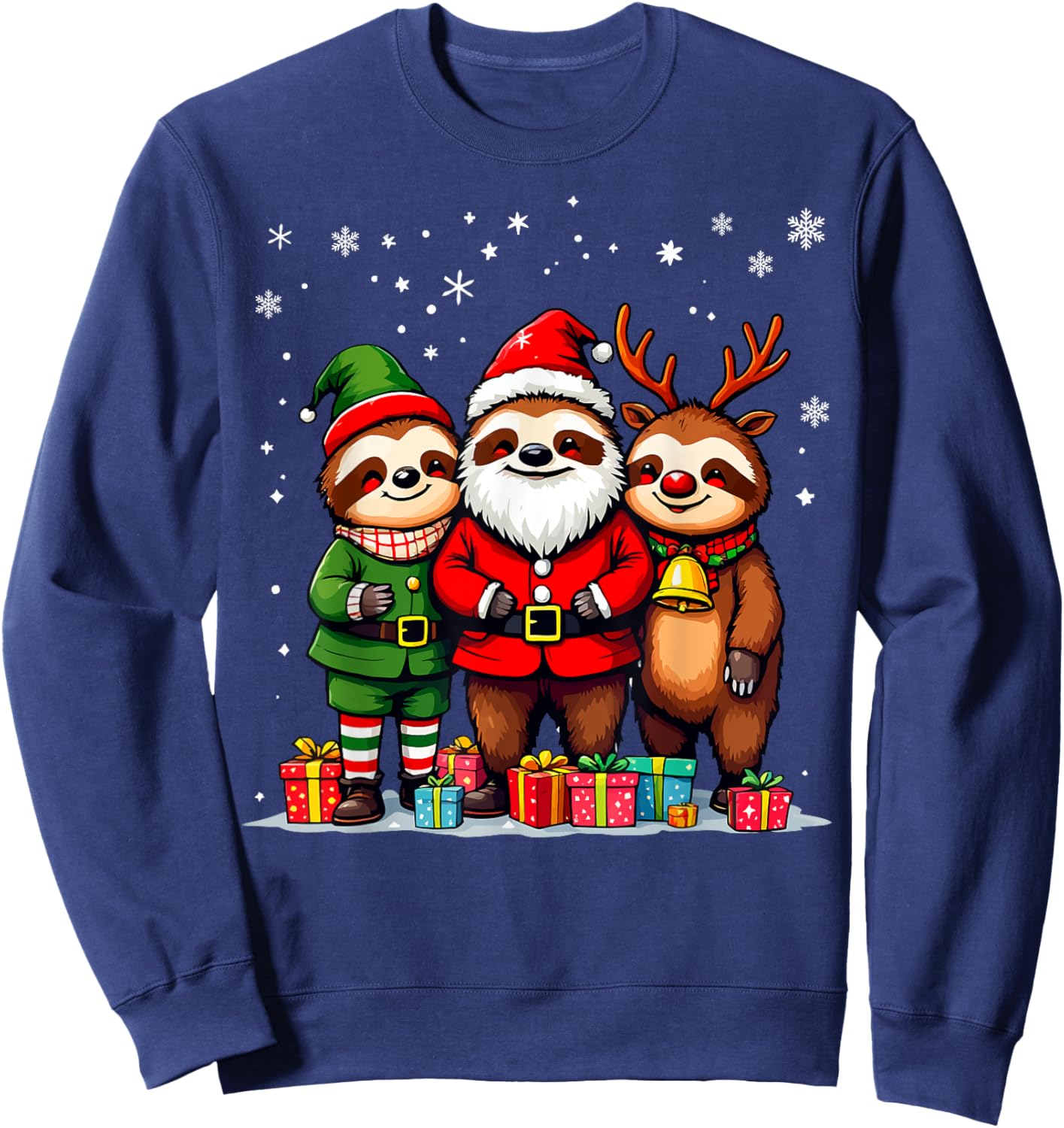 Cute Christmas Sloths in Santa Elf and Reindeer Costumes Sweatshirt - Sweatshirt | Navy