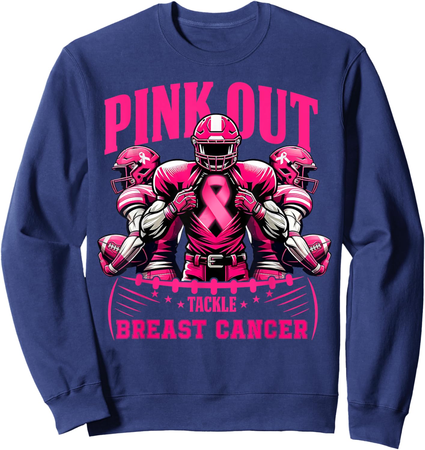 Pink Out Football Game Tackle Breast Cancer Spirit Week Sweatshirt - Sweatshirt | Navy