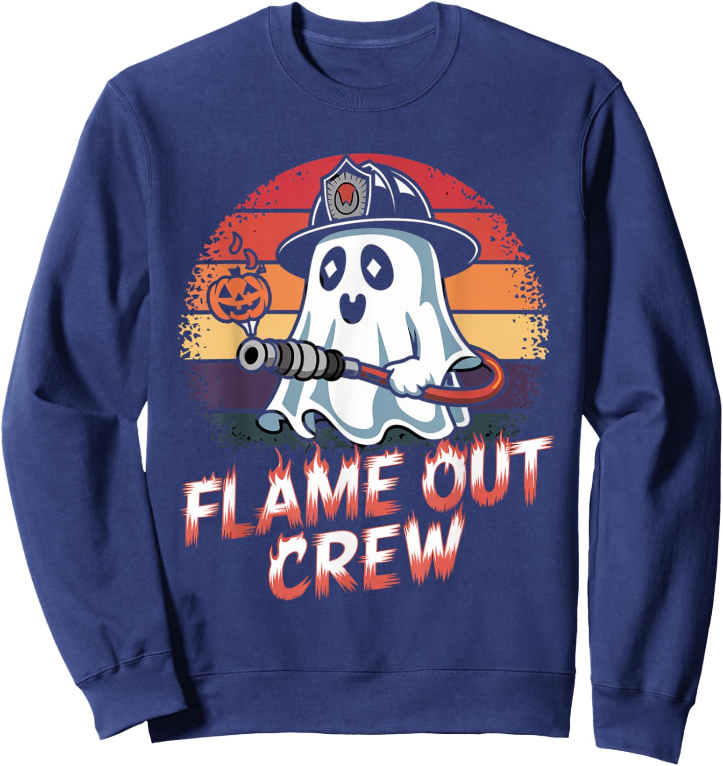 Flame Out Crew Ghost Firefighter Halloween Retro Sweatshirt - Sweatshirt | Navy