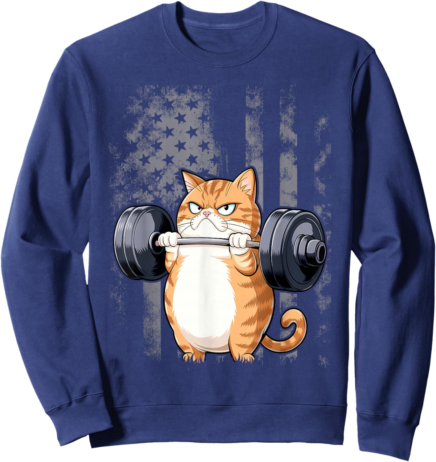 Cat Weightlifting Funny Cat Workout and Fitness Sweatshirt - Sweatshirt | Navy