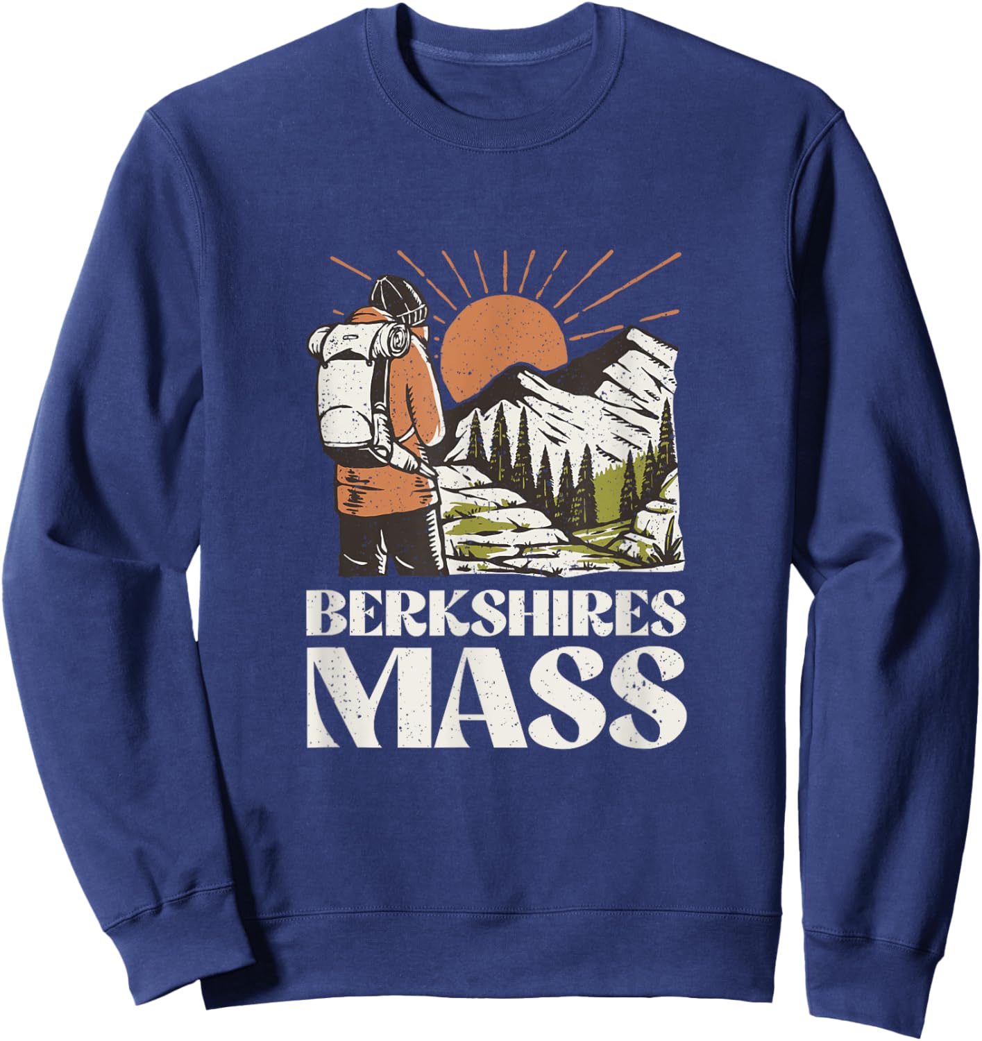 Vintage Hiker on Mountain Berkshires Mass Hiking Sweatshirt - Sweatshirt | Navy