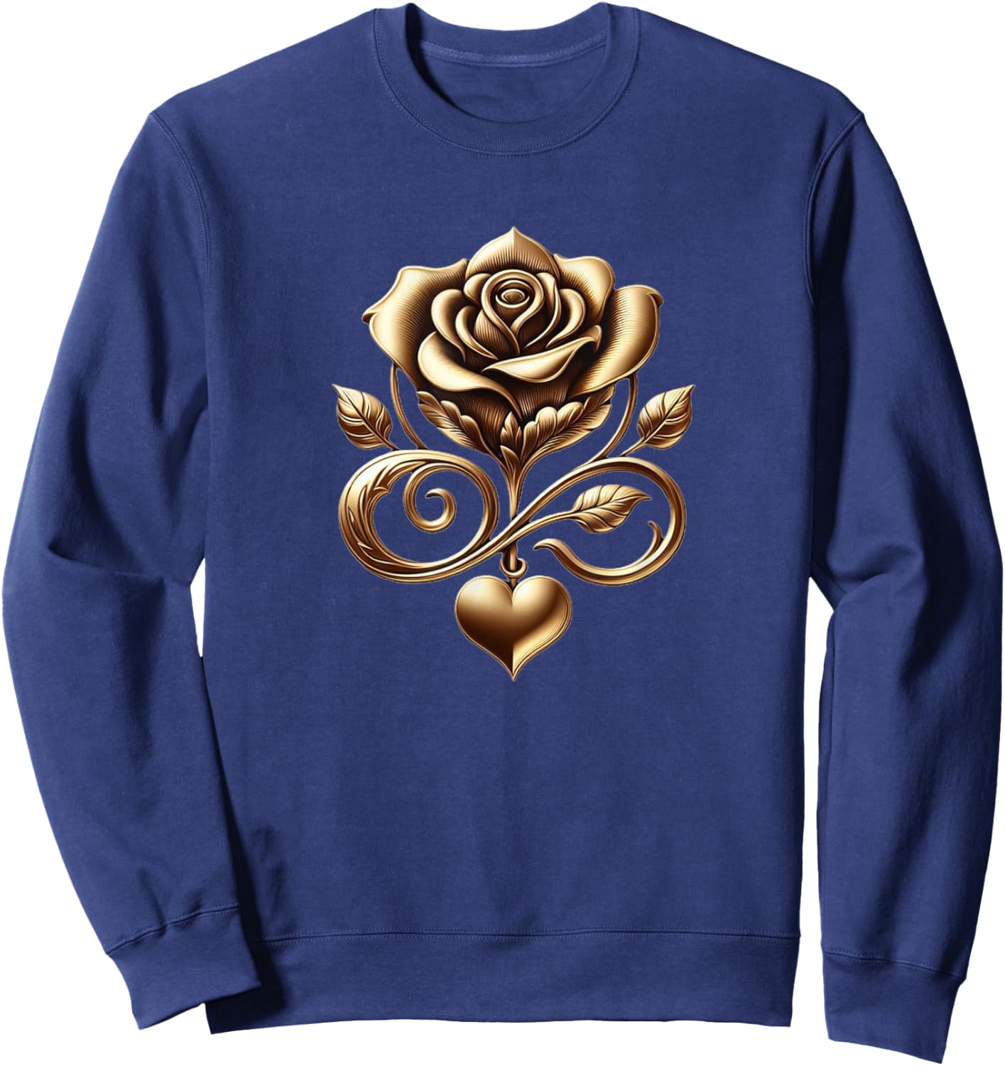 Very Cute Gold Rose Flower With A Golden Heart Sweatshirt - Sweatshirt | Navy