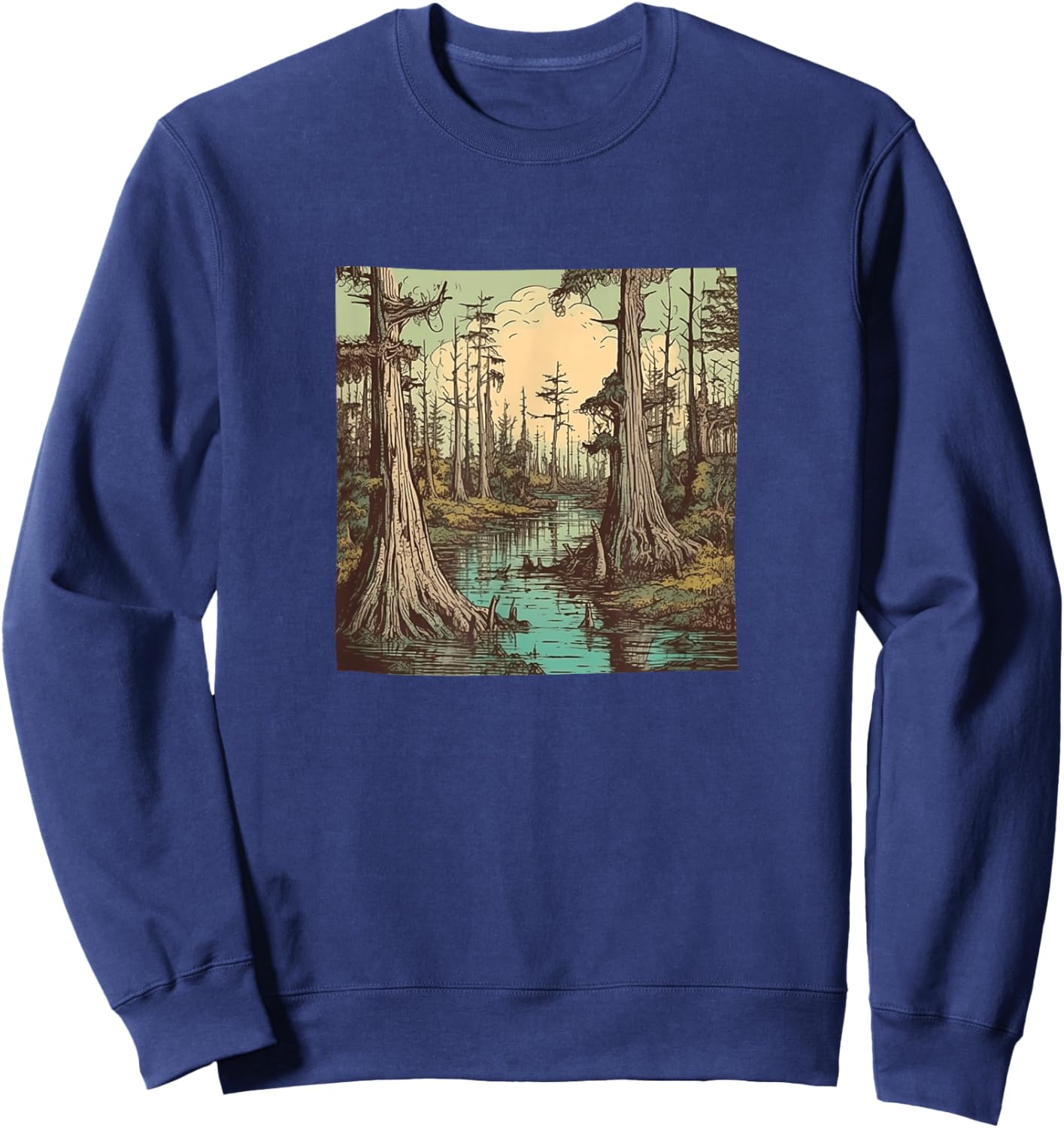 Swamp With Cypress Trees Vintage Landscape Graphic Sweatshirt - Sweatshirt | Navy