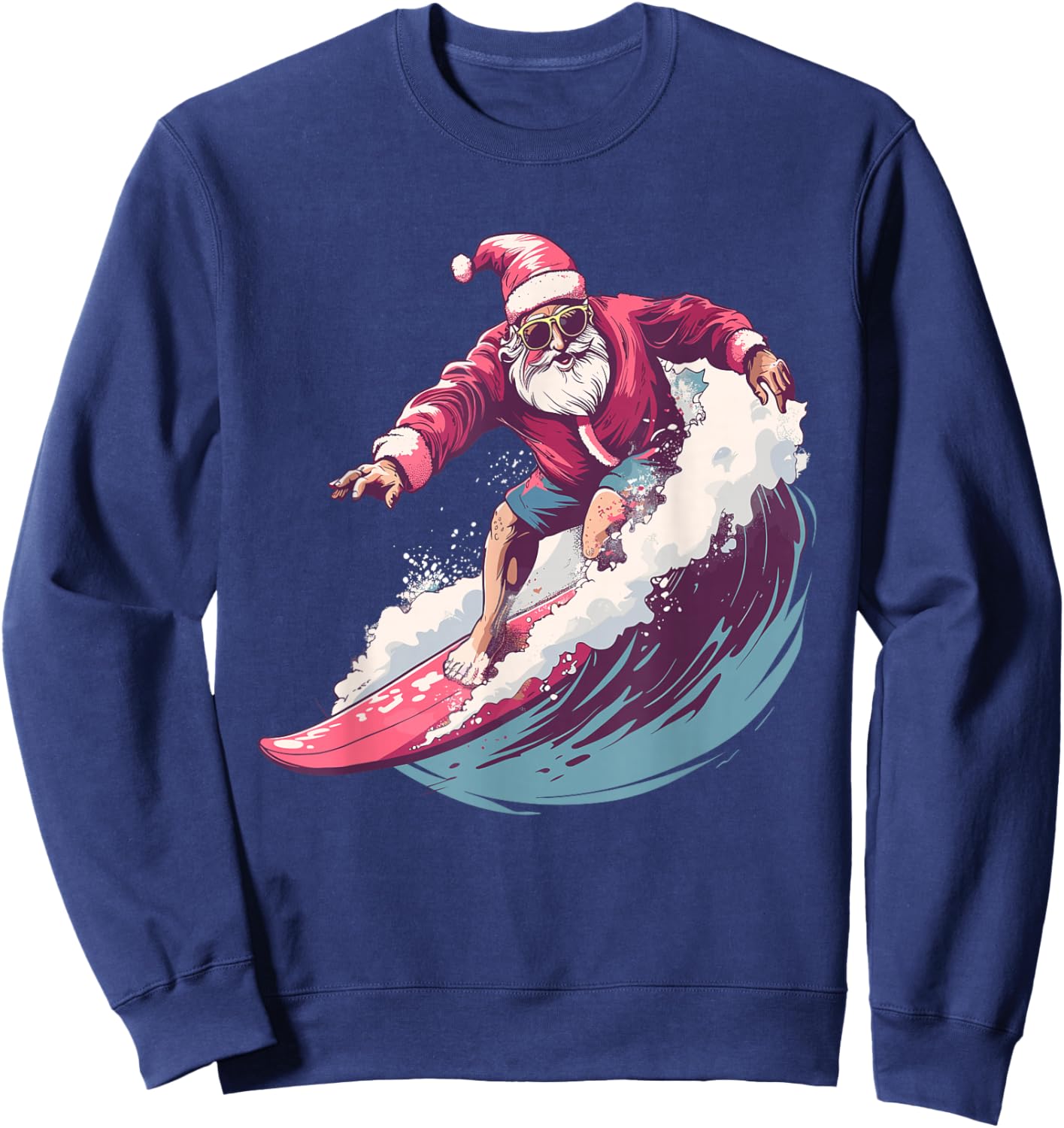 Christmas Surfing Santa Surfboarder Surf Lover Xmas Pajama Sweatshirt - Sweatshirt | Navy