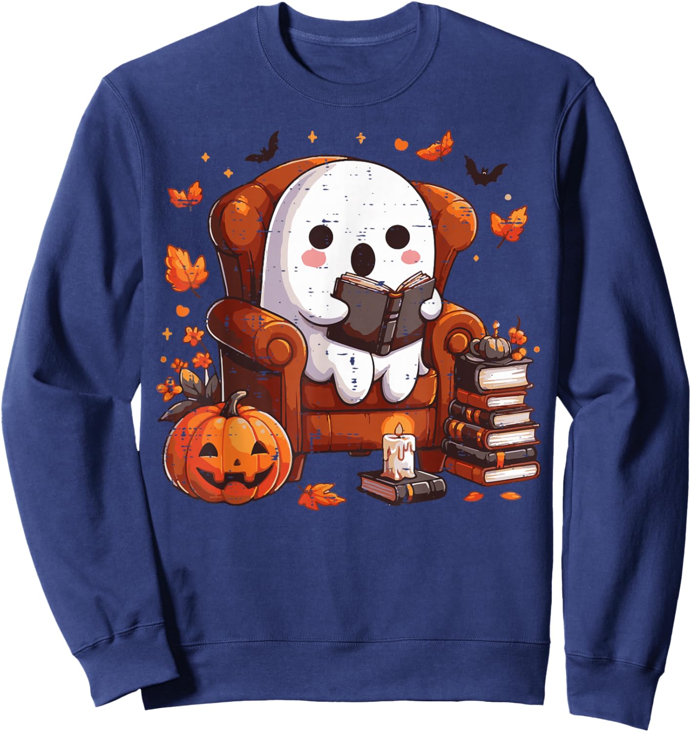 Halloween Ghost Chair Reading Fall Costume Men Women Kids Sweatshirt - Sweatshirt | Navy