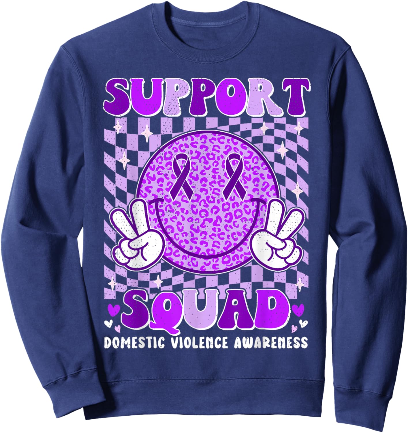 Groovy Domestic Violence Awareness Men Women Support Squad Sweatshirt - Sweatshirt | Navy